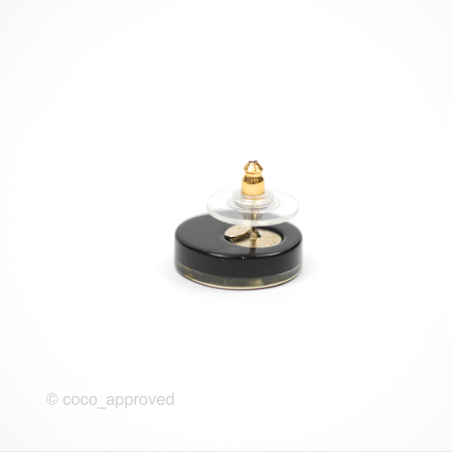 Chanel CC Resin Crystal Round Earrings  Black/ Gold Tone 08C