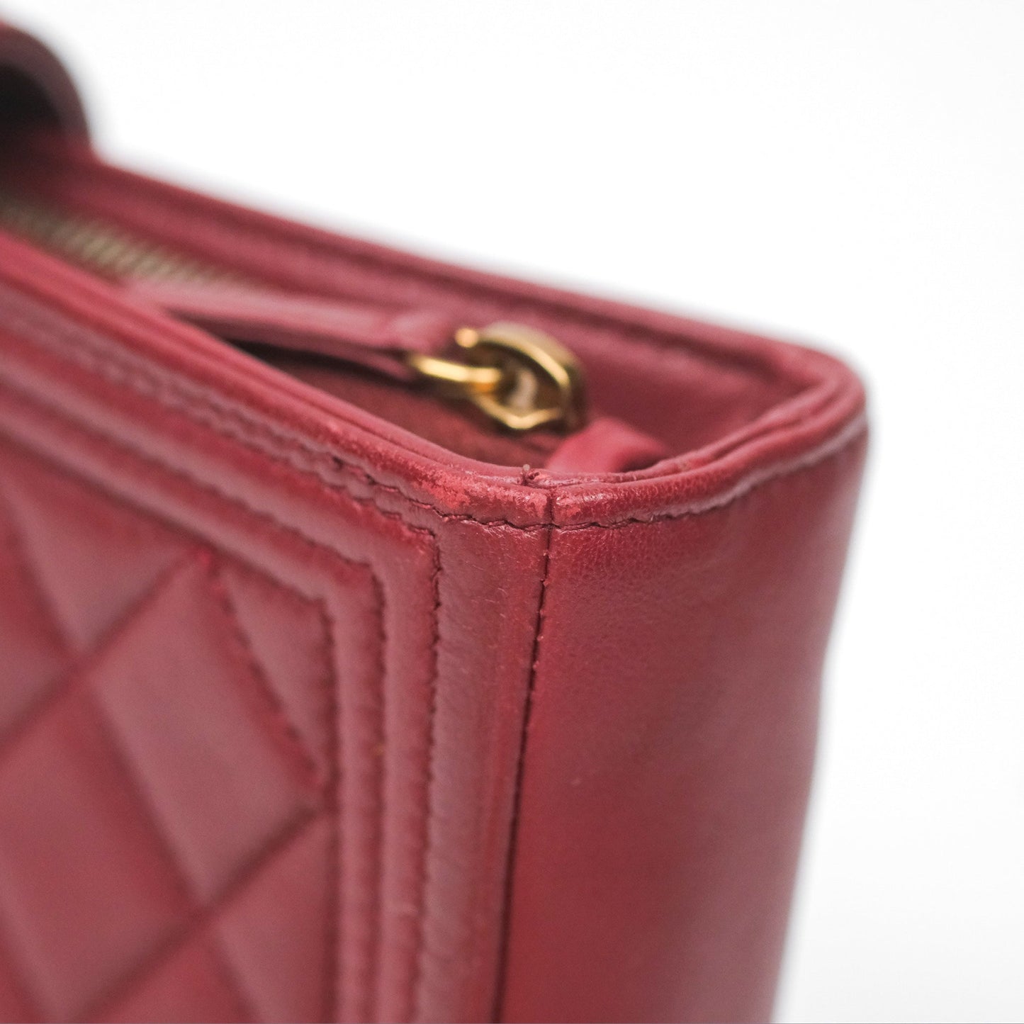Chanel Quilted Boy Coin Case Dark Red Aged Gold Hardware