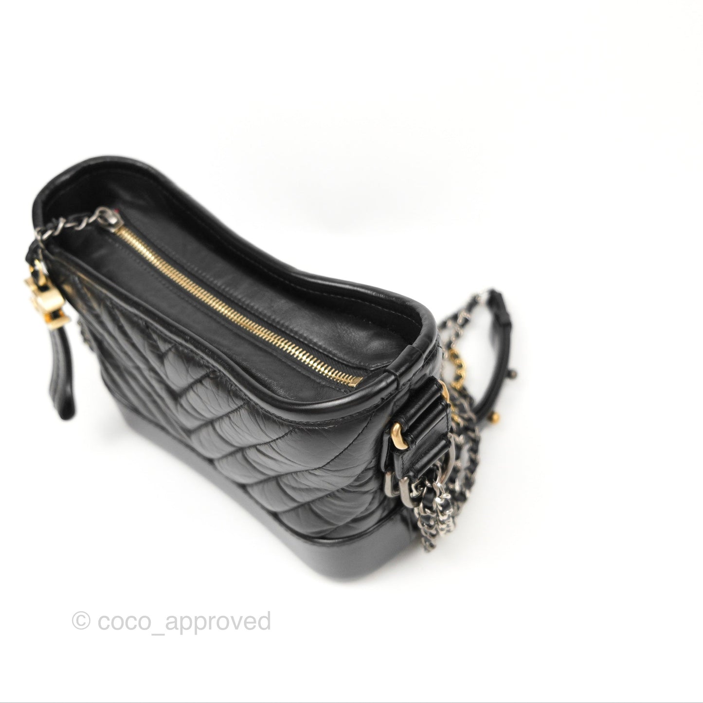 Chanel Chevron Small Gabrielle Hobo Black Aged Calfskin Mixed Hardware