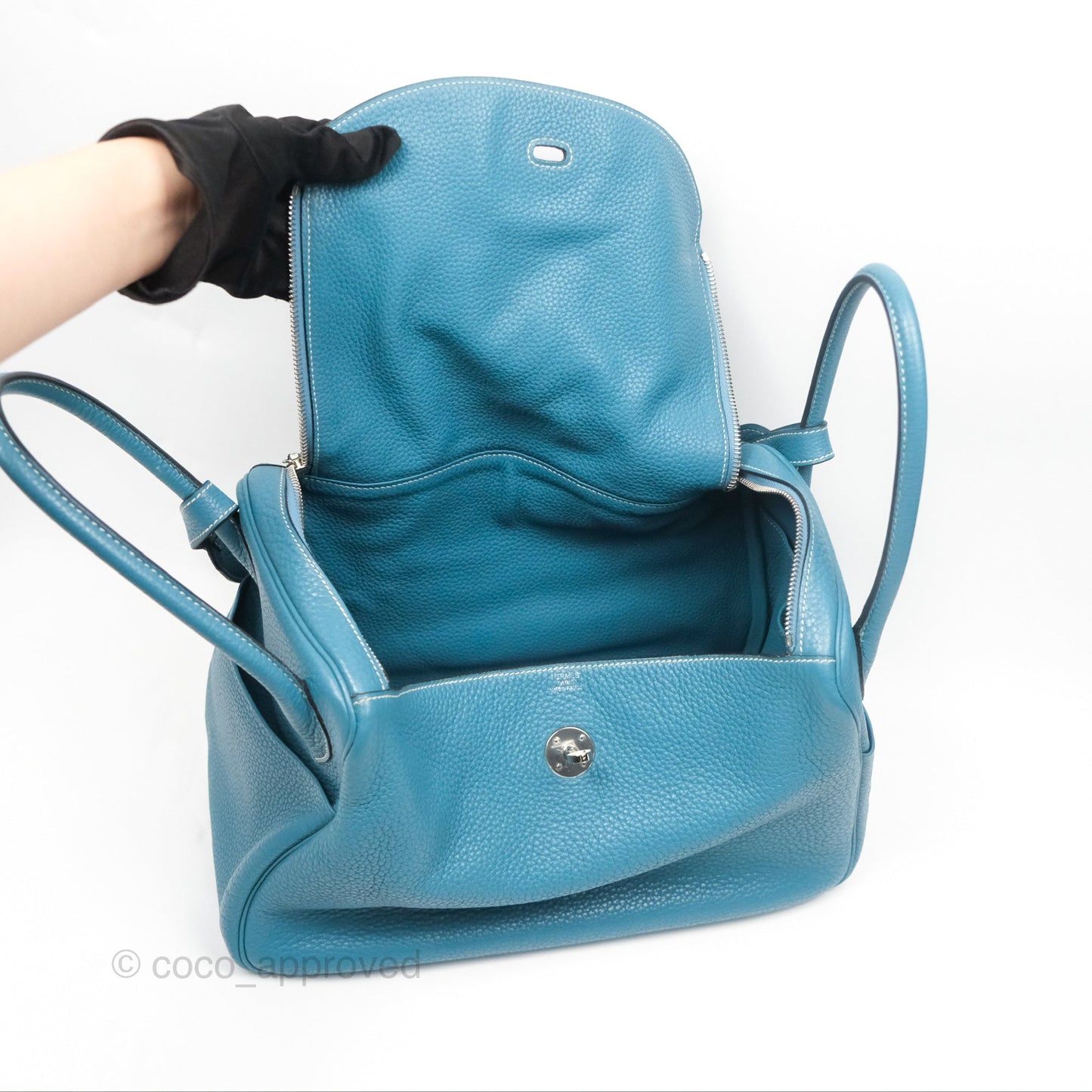 Hermès Lindy 34 Blue Jean Clemence Palladium Hardware