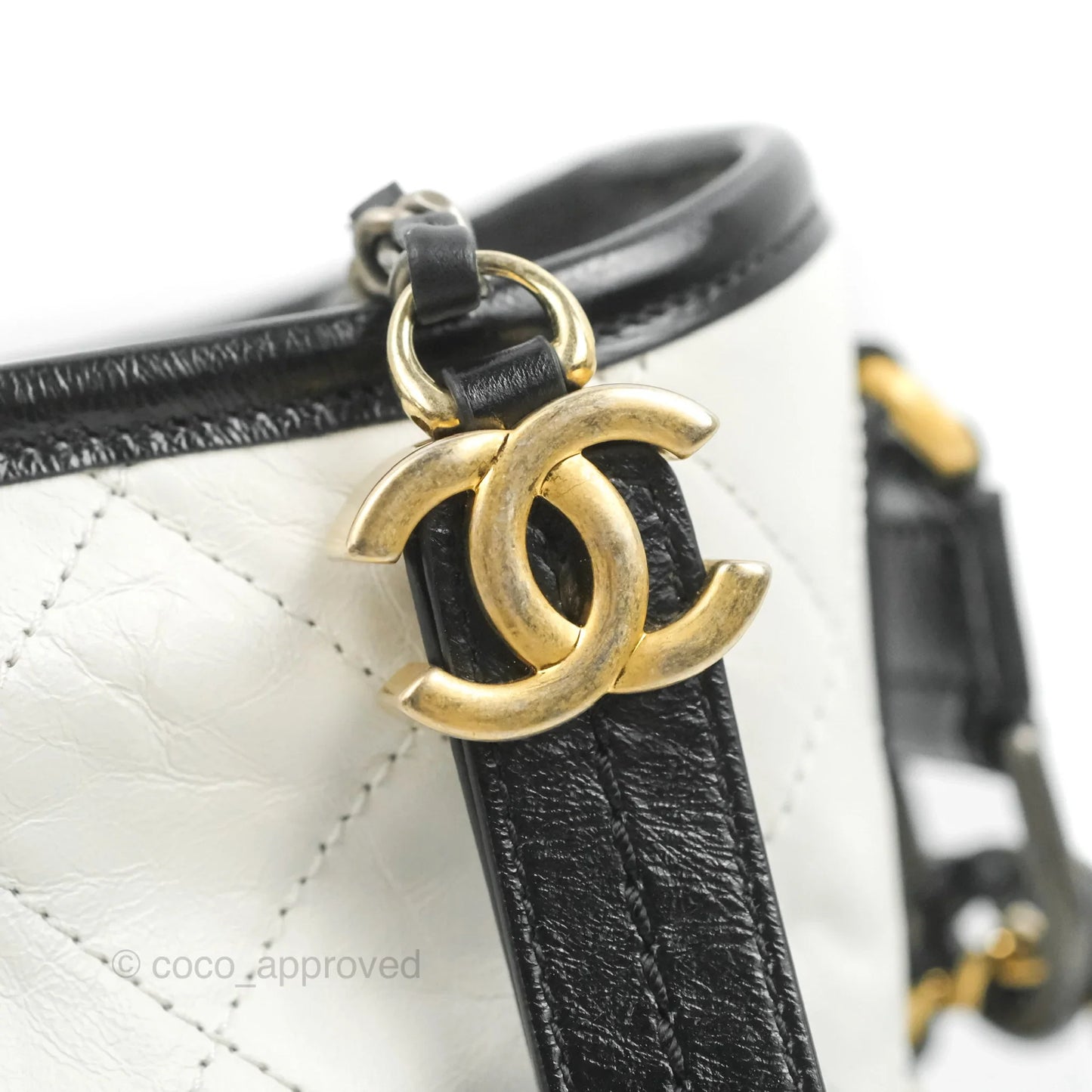 Chanel Quilted Small Gabrielle Hobo White Black Calfskin Mixed Hardware