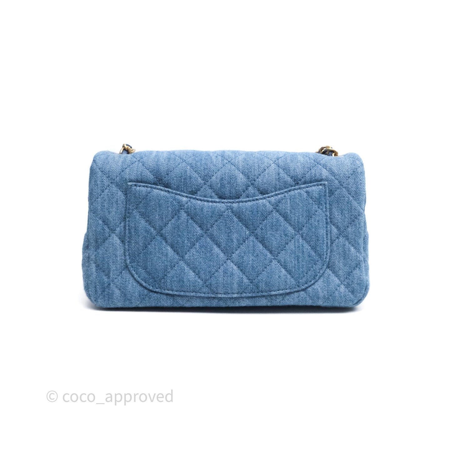 Chanel Mini Rectangular Pearl Crush Flap Quilted Denim Aged Gold Hardware
