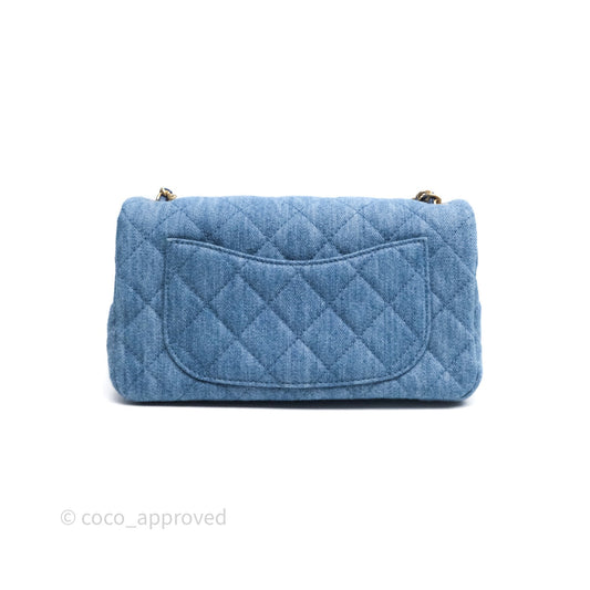 Chanel Mini Rectangular Pearl Crush Flap Quilted Denim Aged Gold Hardware