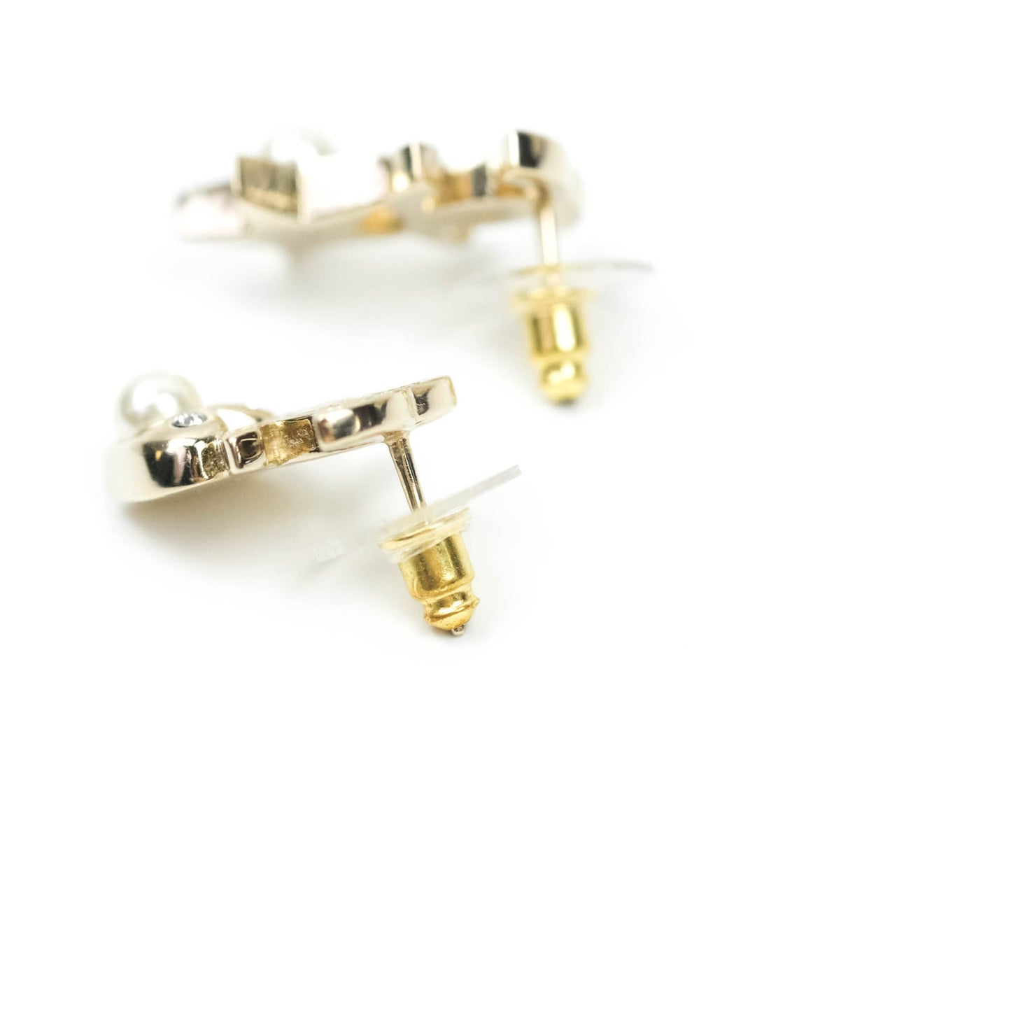 Chanel Crystal CC Pearl Star & Heart Earrings Light Gold Tone 21V