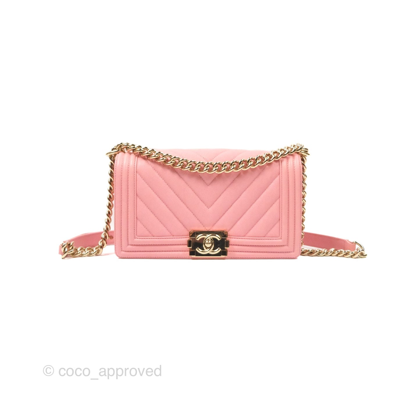Chanel Boy Chevron Medium Pink Caviar Gold Hardware