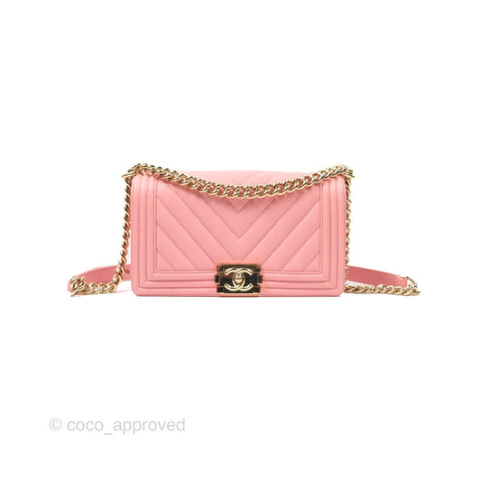 Chanel Boy Chevron Medium Pink Caviar Gold Hardware