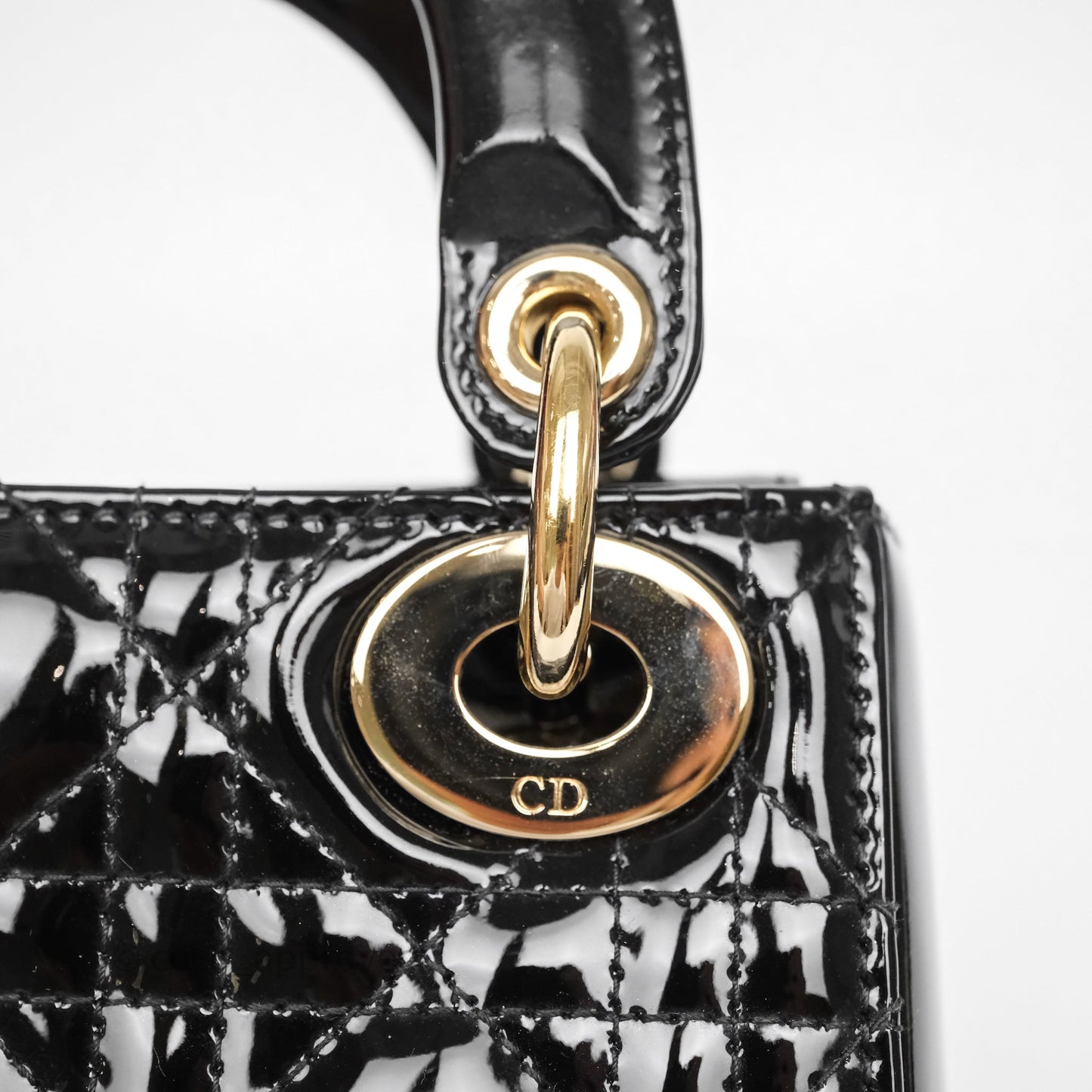 Christian Dior Mini Lady Dior Black Cannage Patent Gold Hardware