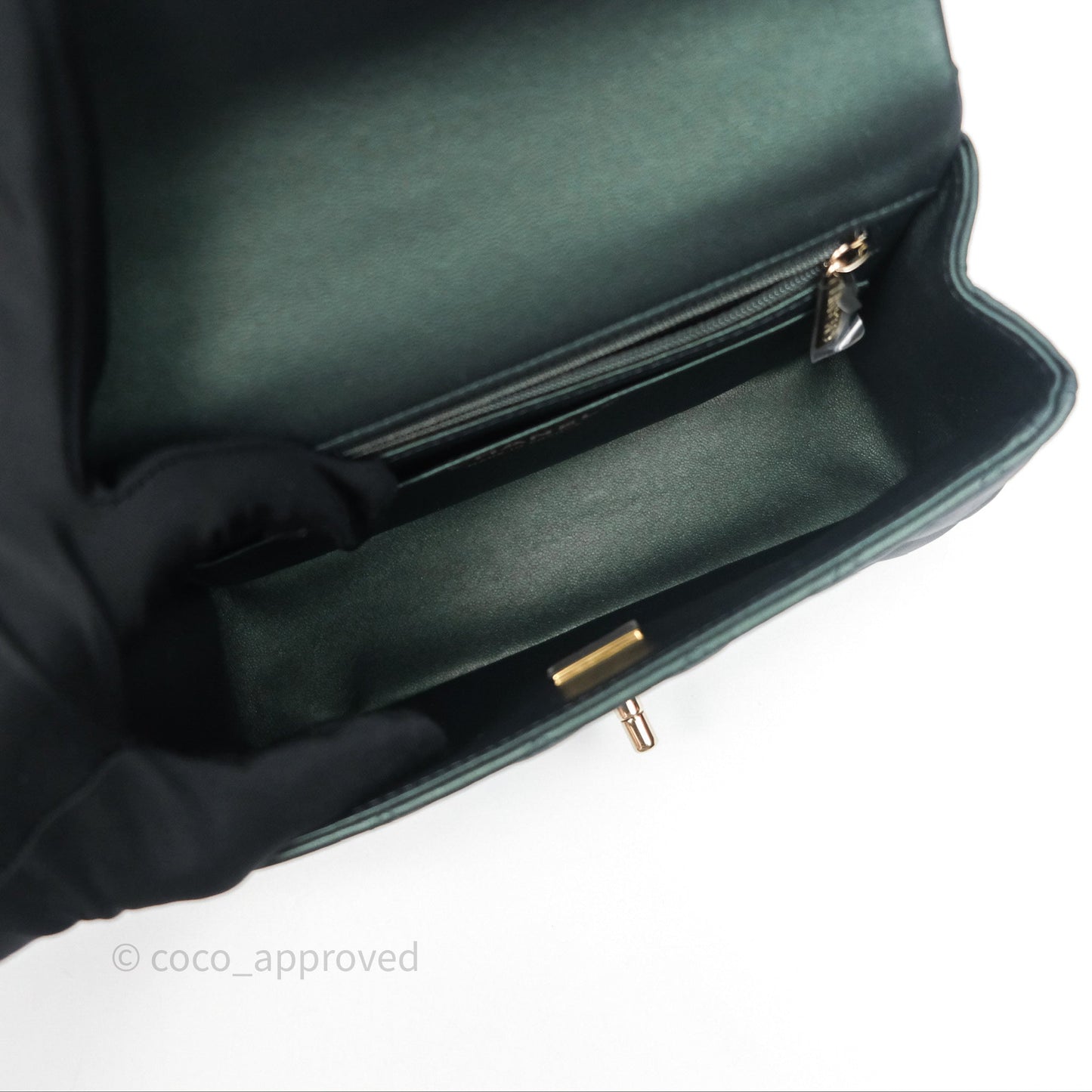 Chanel Top Handle Mini Rectangular Flap Iridescent Green Lambskin Gold Hardware