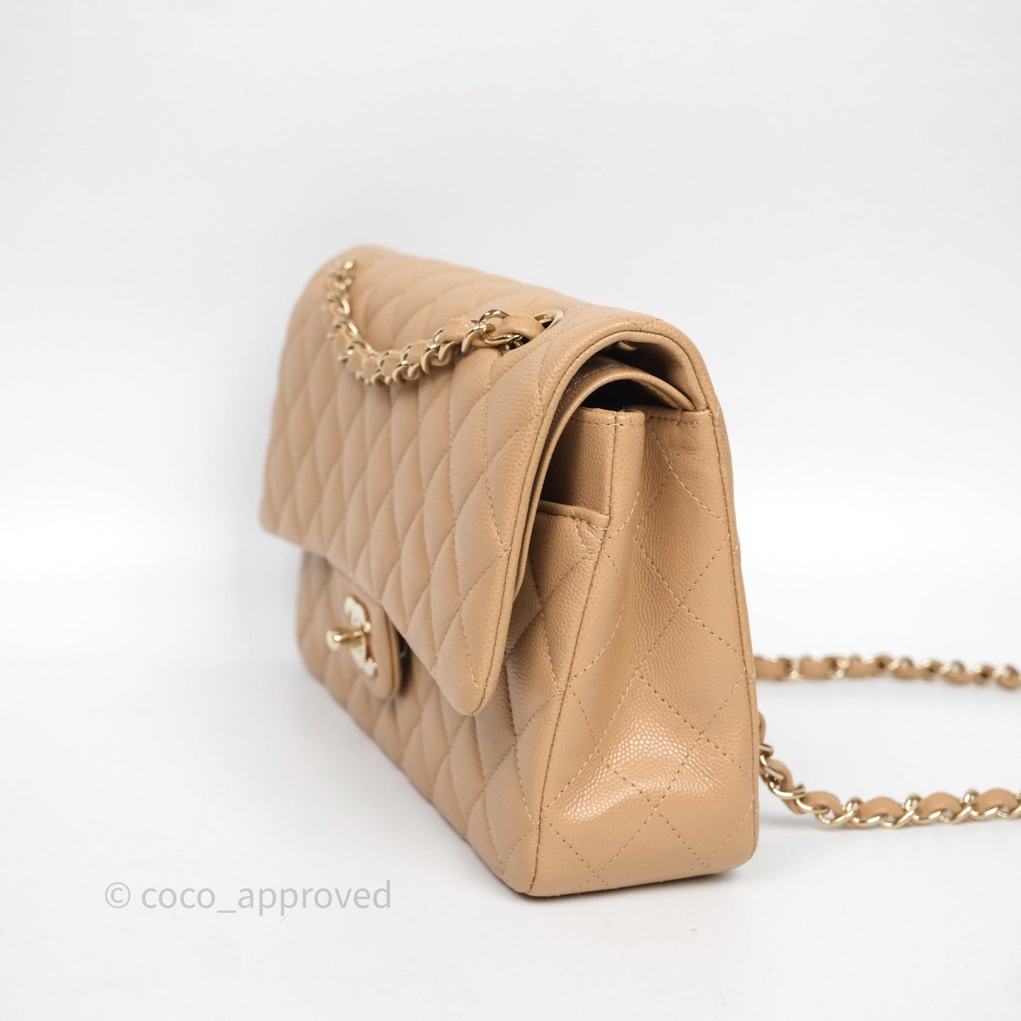 Chanel Classic M/L Medium Flap Quilted Dark Beige Caviar Gold Hardware