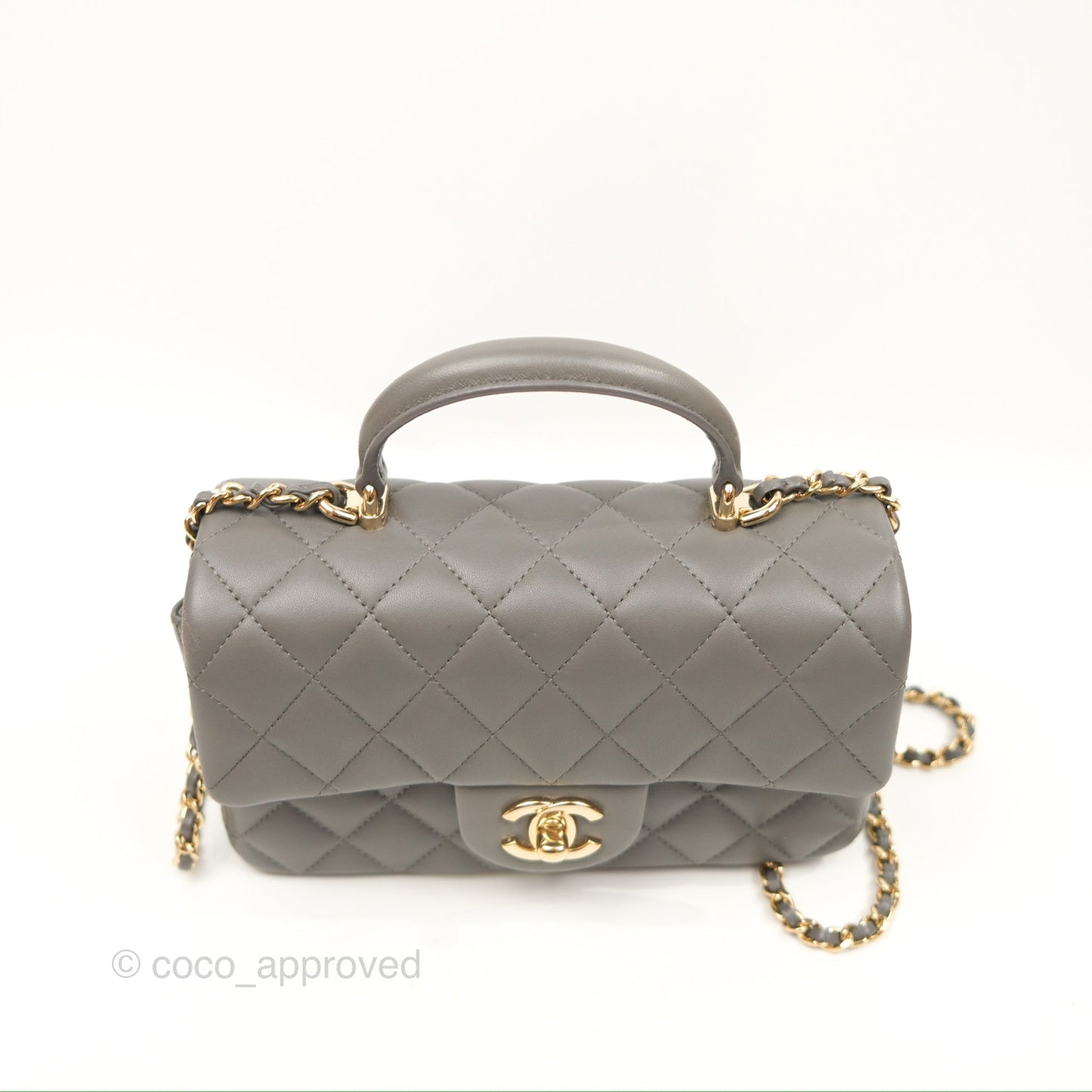 Chanel Top Handle Mini Rectangular Flap Bag Grey Lambskin Gold Hardware