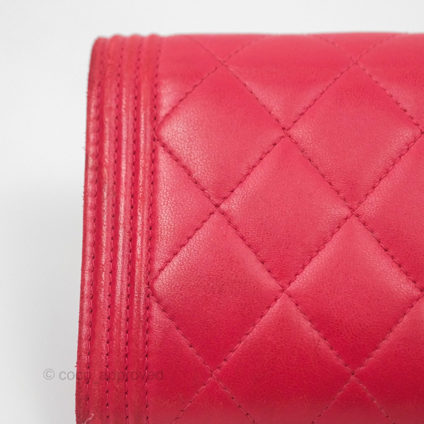 Chanel Quilted Boy Flap Long Wallet Red Lambskin Gold Hardware