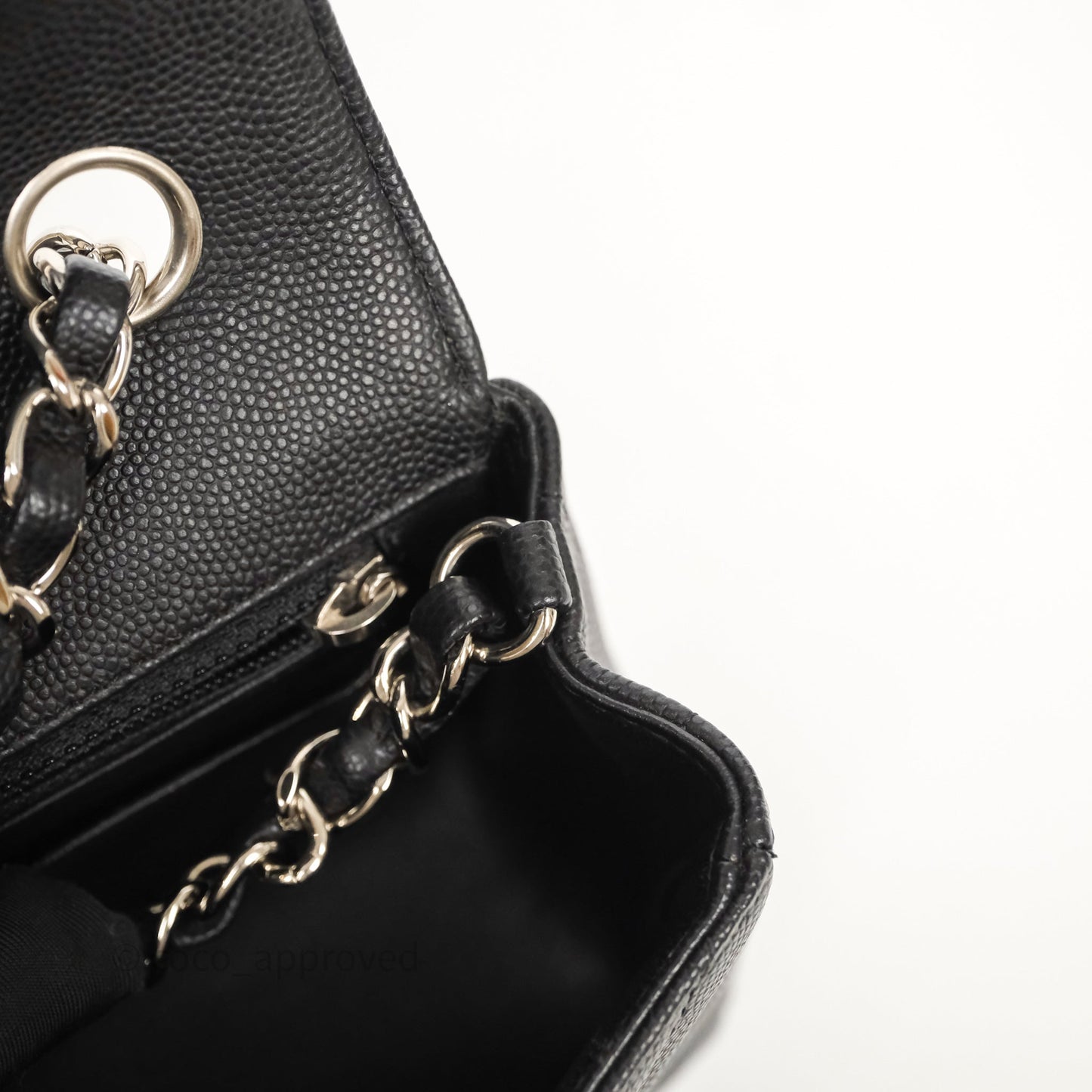 Chanel Mini Rectangular Flap Chevron Black Caviar Silver Hardware