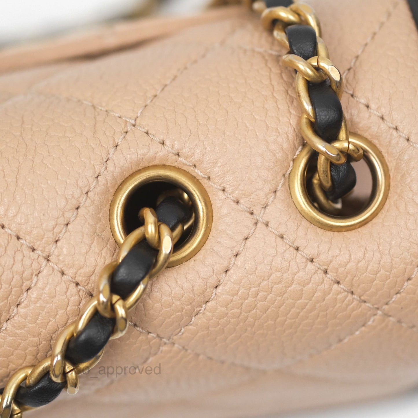 Chanel Small CC Filigree Flap Quilted Beige Black Caviar