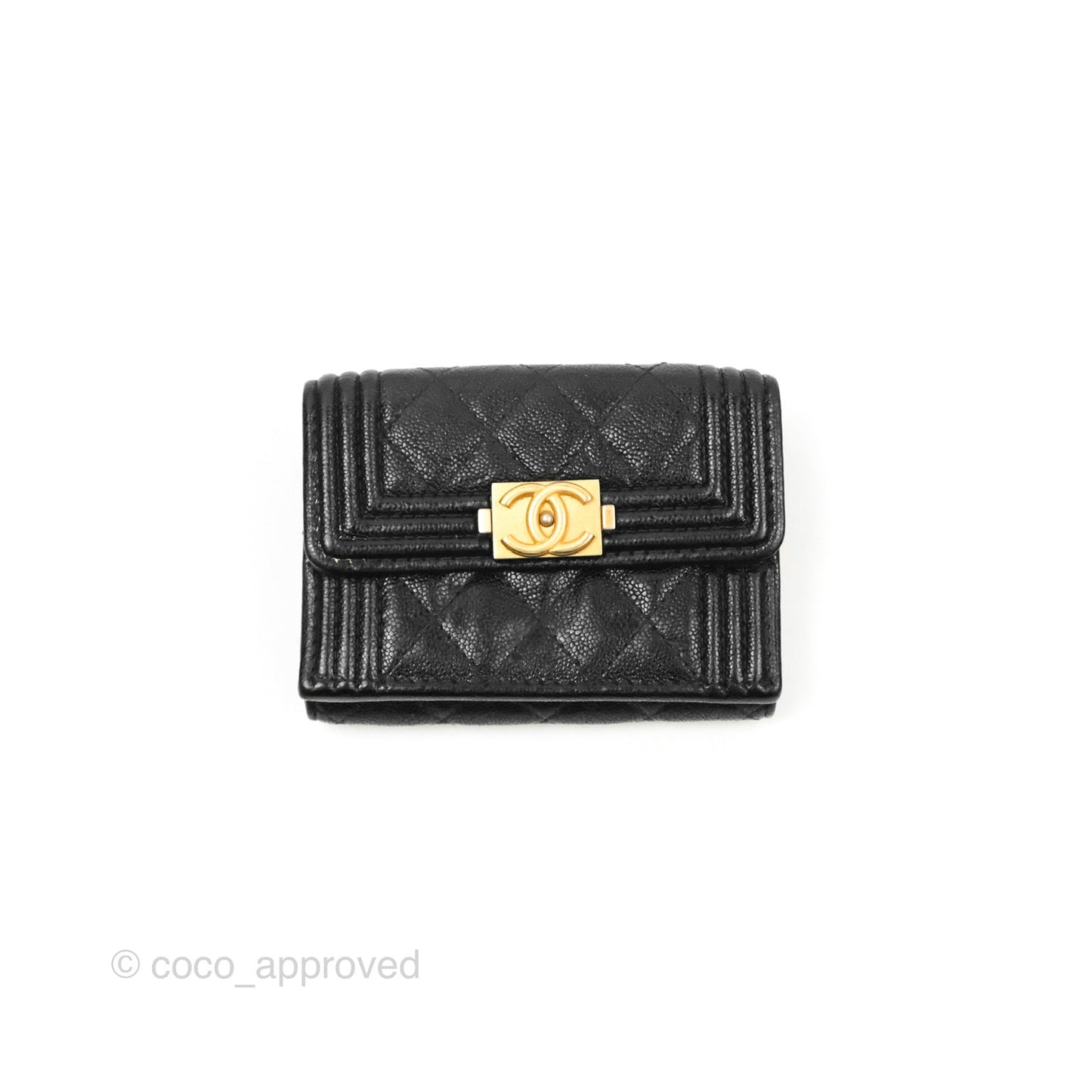 Chanel Quilted Small Boy Flap Wallet Black Caviar Gold Hardware