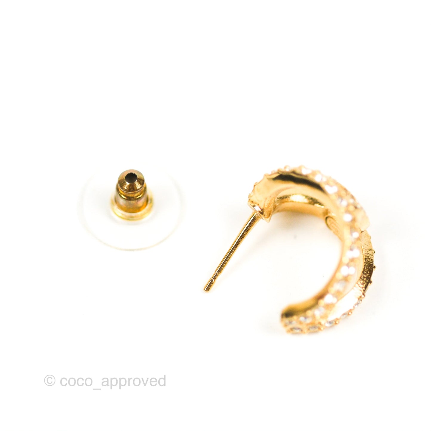 Chanel Hoop CC Crystal Earrings Gold Tone 22A