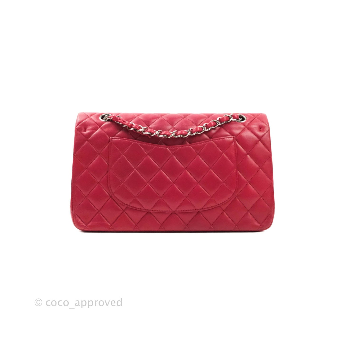 Chanel Classic M/L Medium Double Flap Red Lambskin Silver Hardware