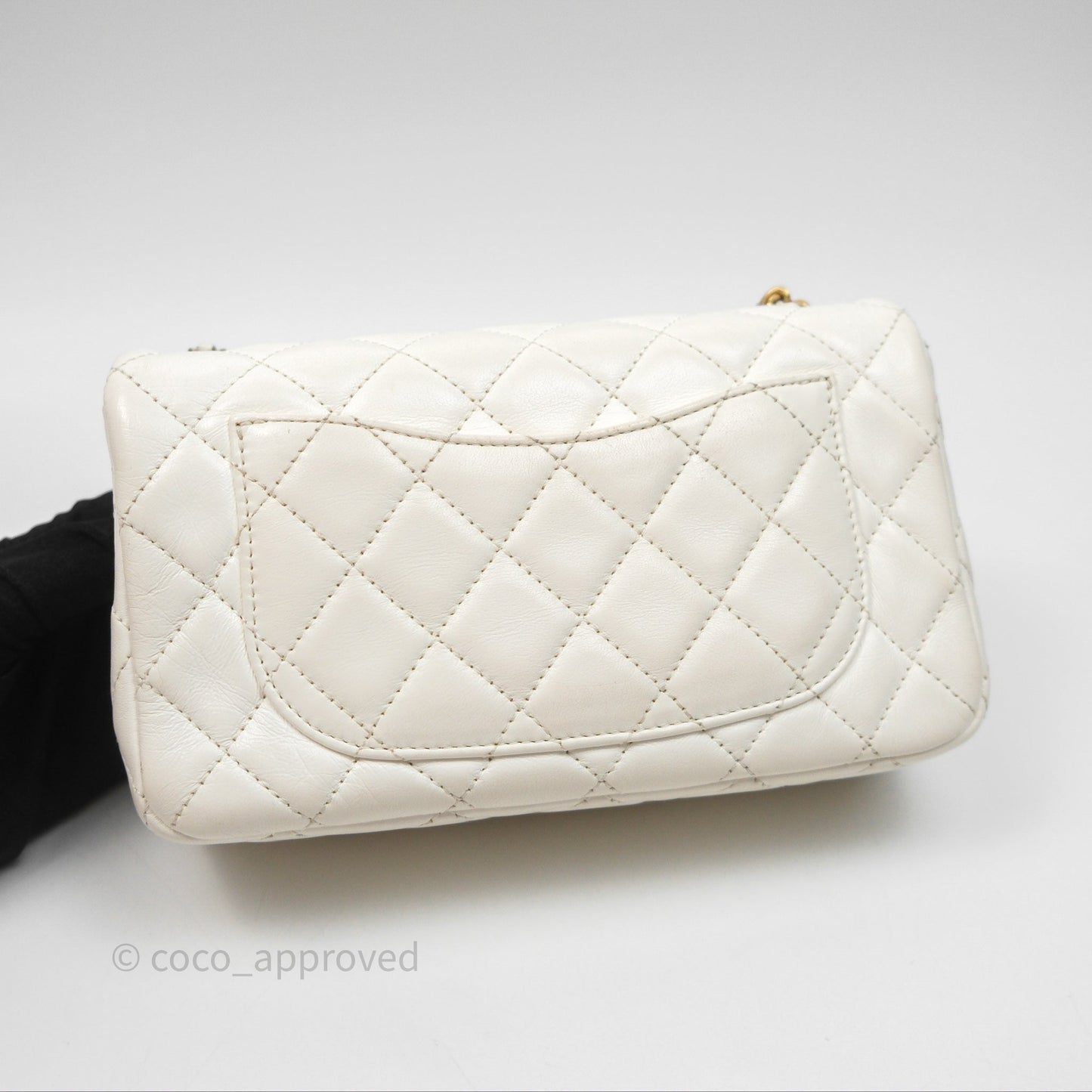 Chanel Mini Rectangular Pearl Crush Quilted White Lambskin Aged Gold Hardware