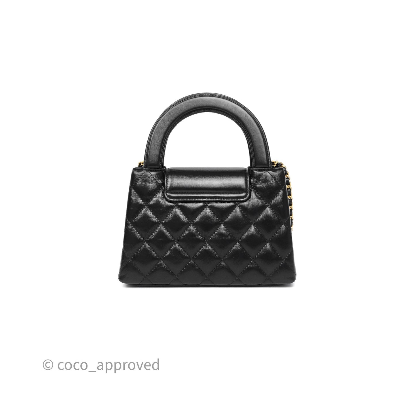 Chanel Kelly Bag Quilted Black Shiny Crumpled Calfskin Aged Gold Hardware