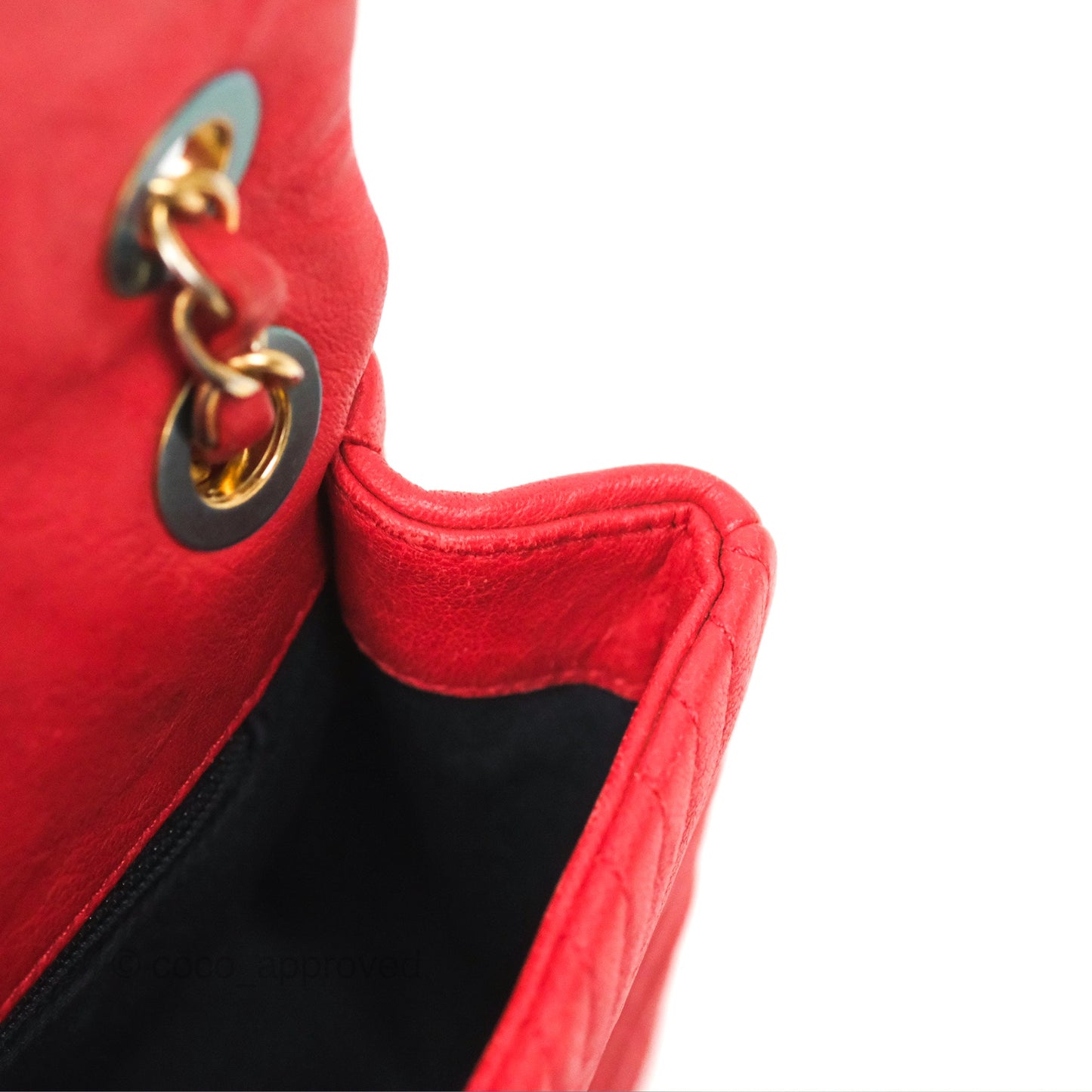 Chanel Small Chevron Surpique Flap Red Calfskin Aged Gold Hardware