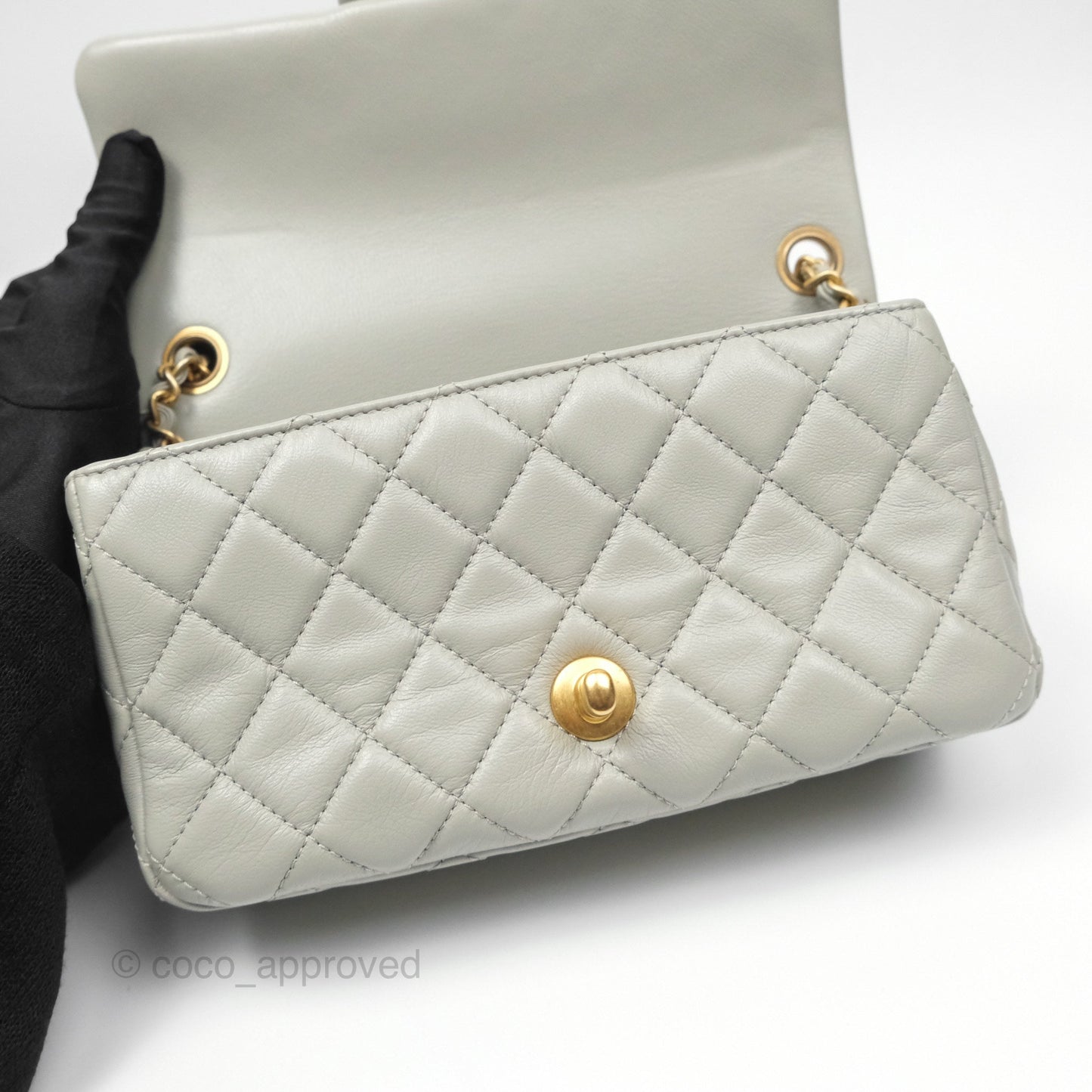 Chanel Mini Rectangular Pearl Crush Grey Lambskin Aged Gold Hardware