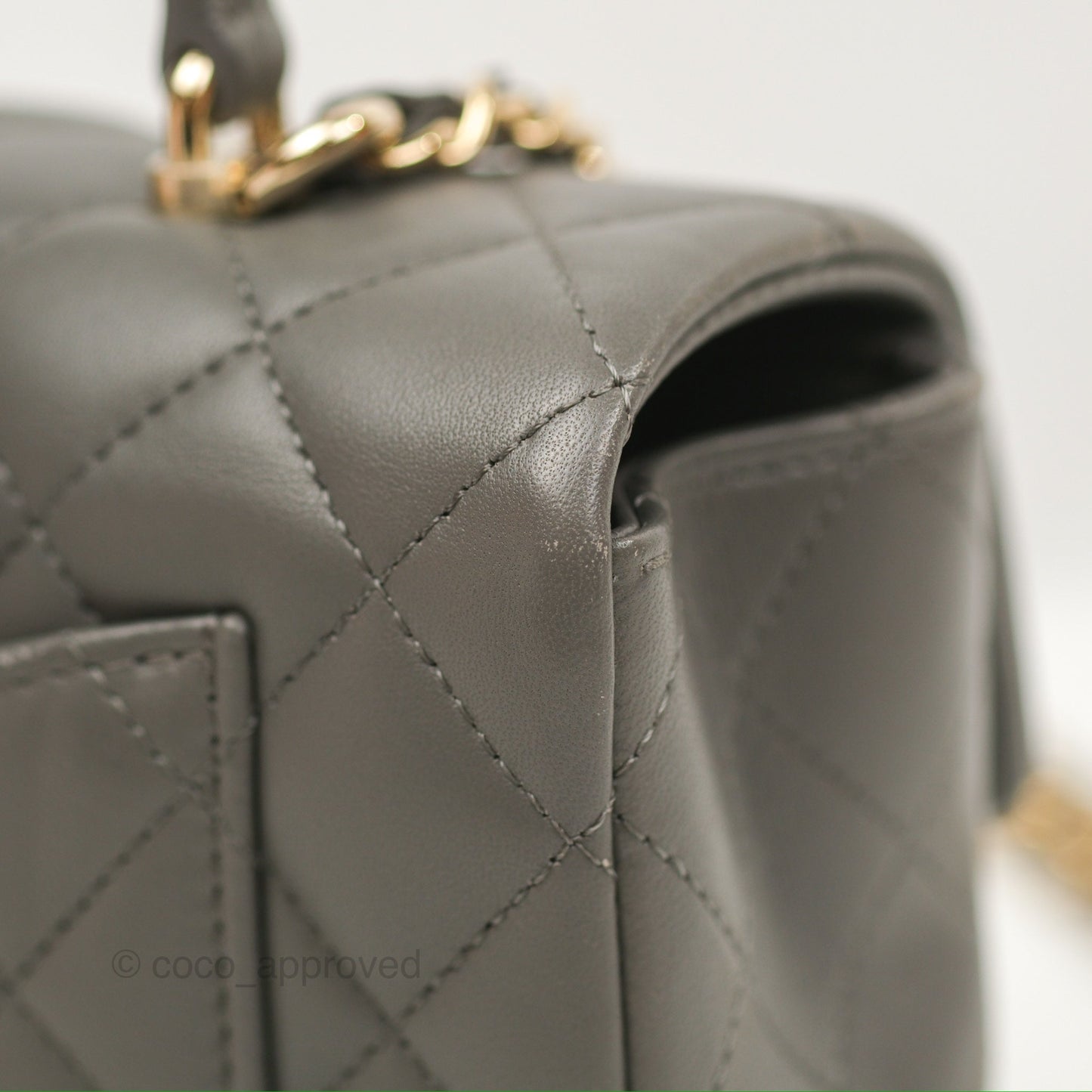 Chanel Top Handle Mini Rectangular Flap Bag Grey Lambskin Gold Hardware