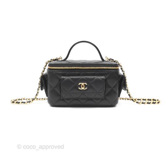 Chanel Cargo Pocket Top Handle Vanity with Chain Black Caviar Gold Hardware