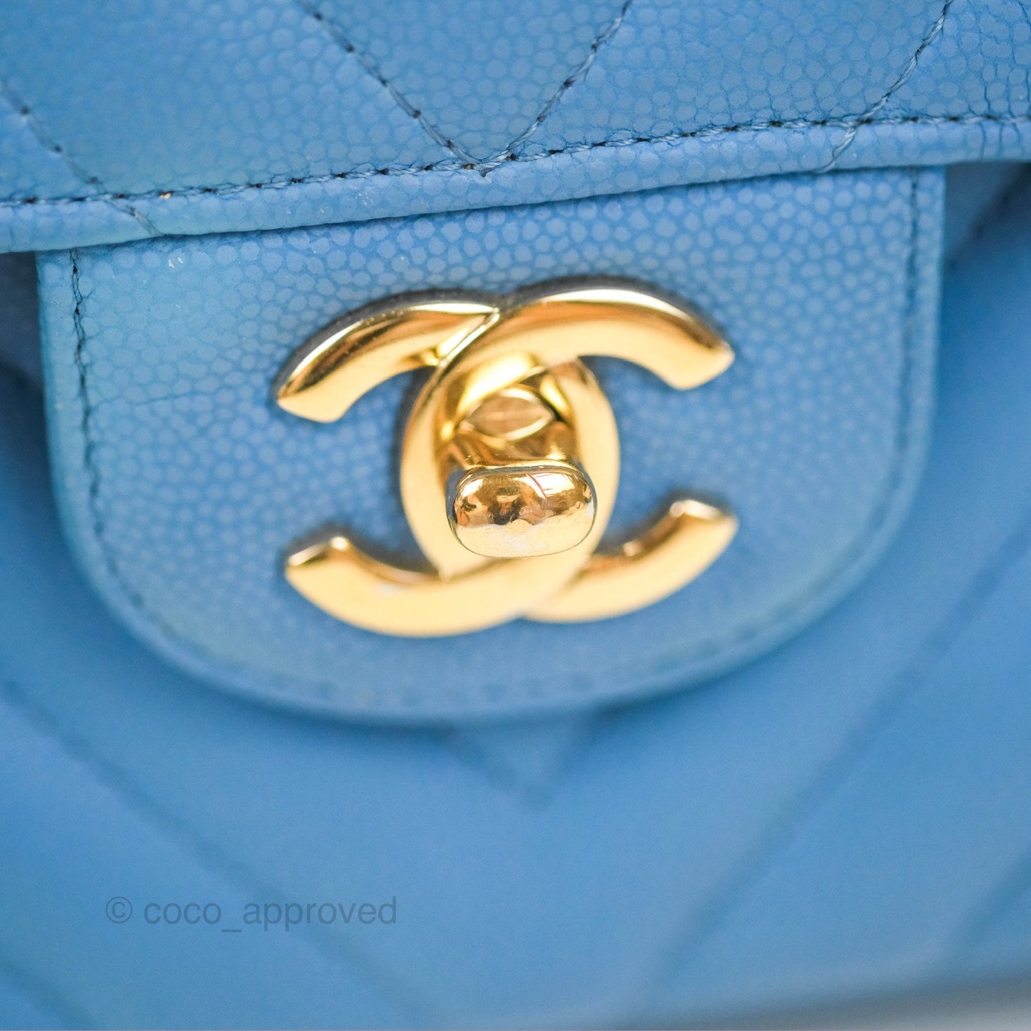 Chanel Small Classic Flap Chevron Blue Caviar Gold Hardware