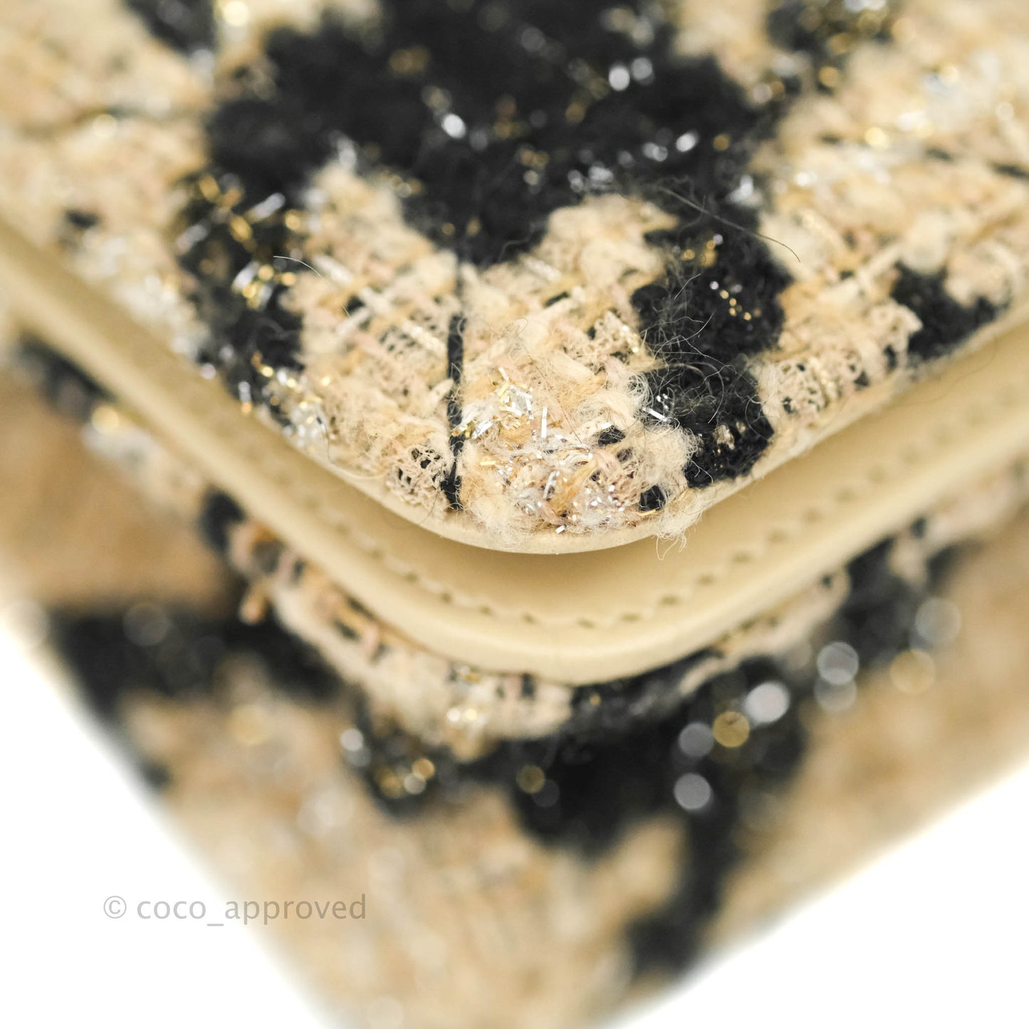 Chanel Wallet On Chain WOC Houndstooth Beige Black Tweed Gold Hardware