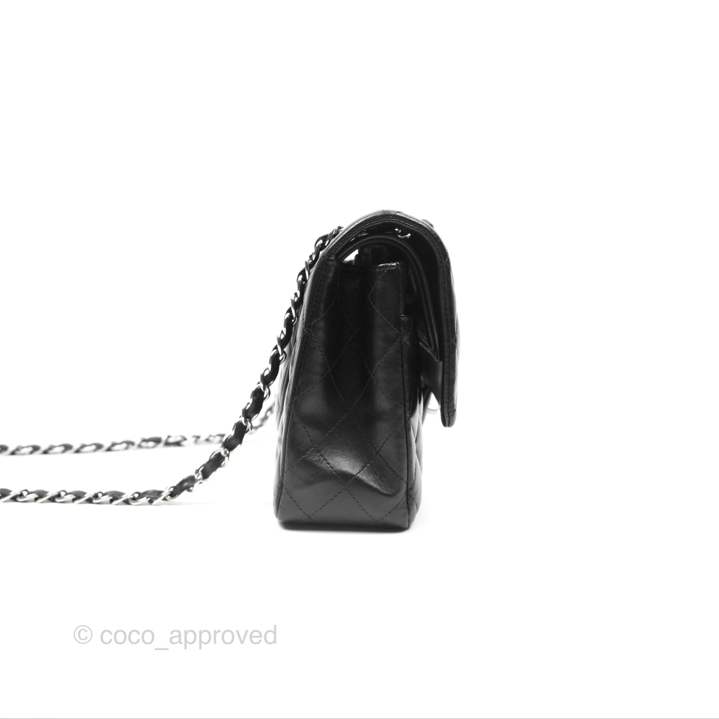 Chanel Classic M/L Medium Flap Quilted Black Lambskin Silver Hardware