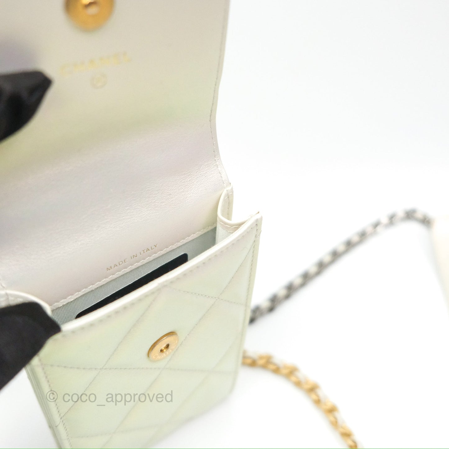 Chanel 19 Phone Holder Iridescent Ivory Mixed Hardware