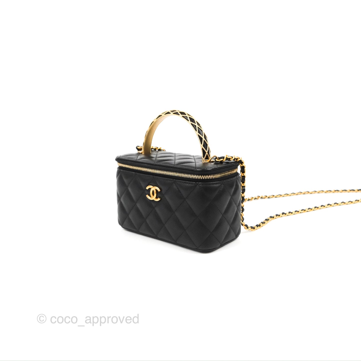 Chanel Metal Handle Vanity Rectangular Black Lambskin Gold Hardware 23A