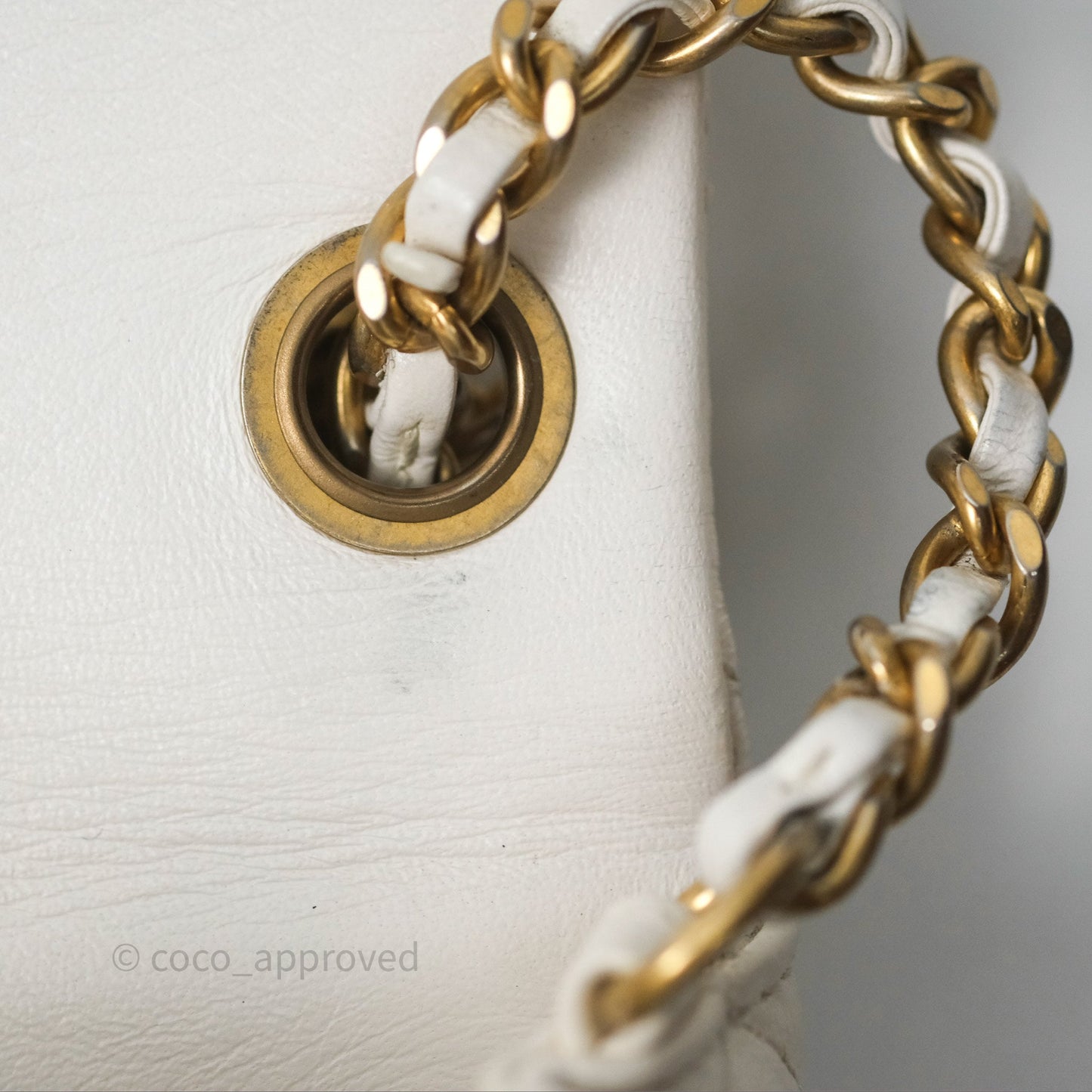 Chanel Mini Rectangular Pearl Crush Quilted White Lambskin Aged Gold Hardware