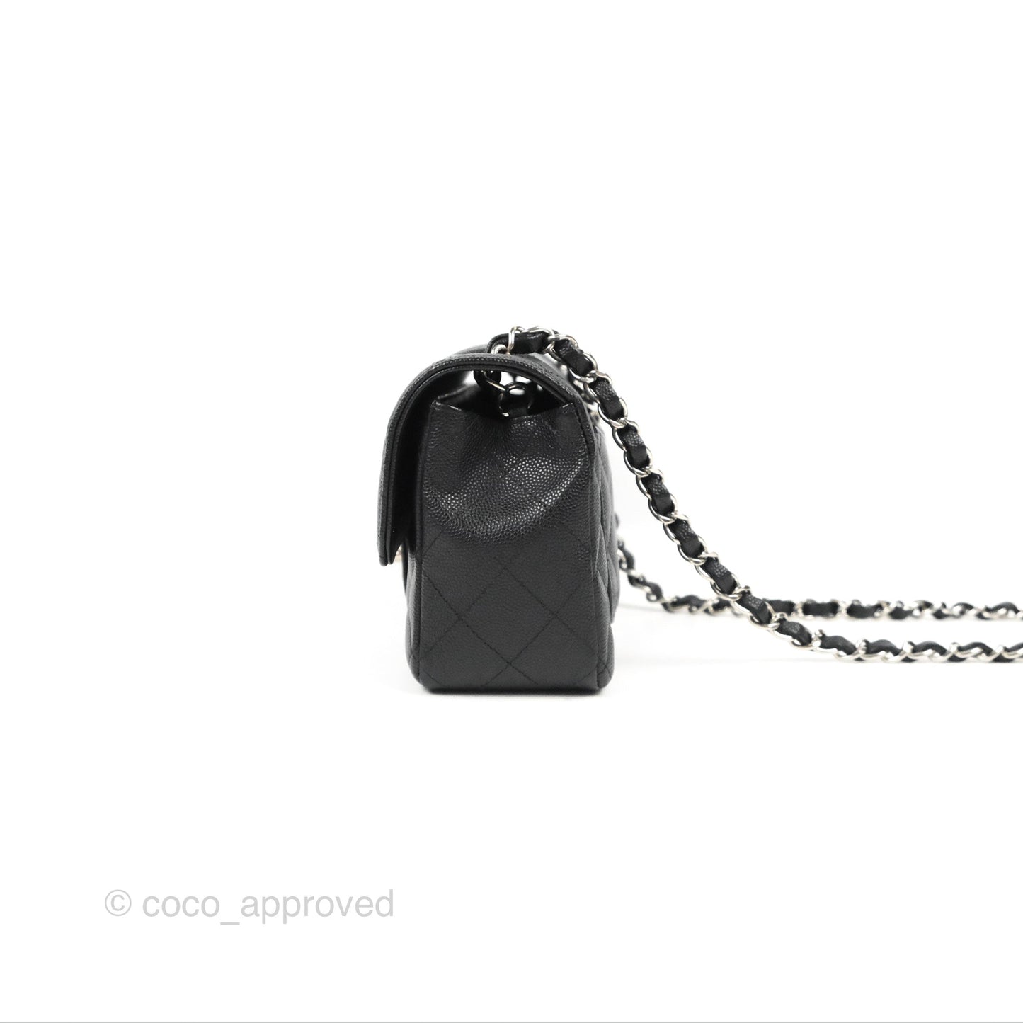 Chanel Quilted Mini Rectangular Flap Black Caviar Silver Hardware