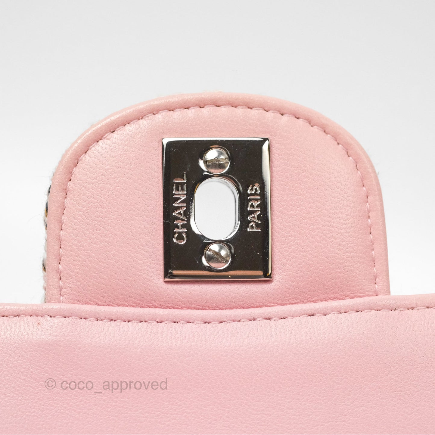 Chanel Classic M/L Medium Flap Quilted Pink Tweed Silver Hardware
