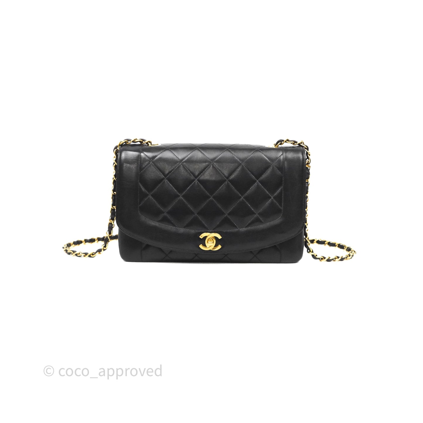Chanel Vintage Medium Classic Diana Flap Bag Black Lambskin 24K Gold Hardware