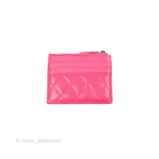 Chanel Quilted CC Zipped Card Holder Dark Pink Caviar Gold Hardware