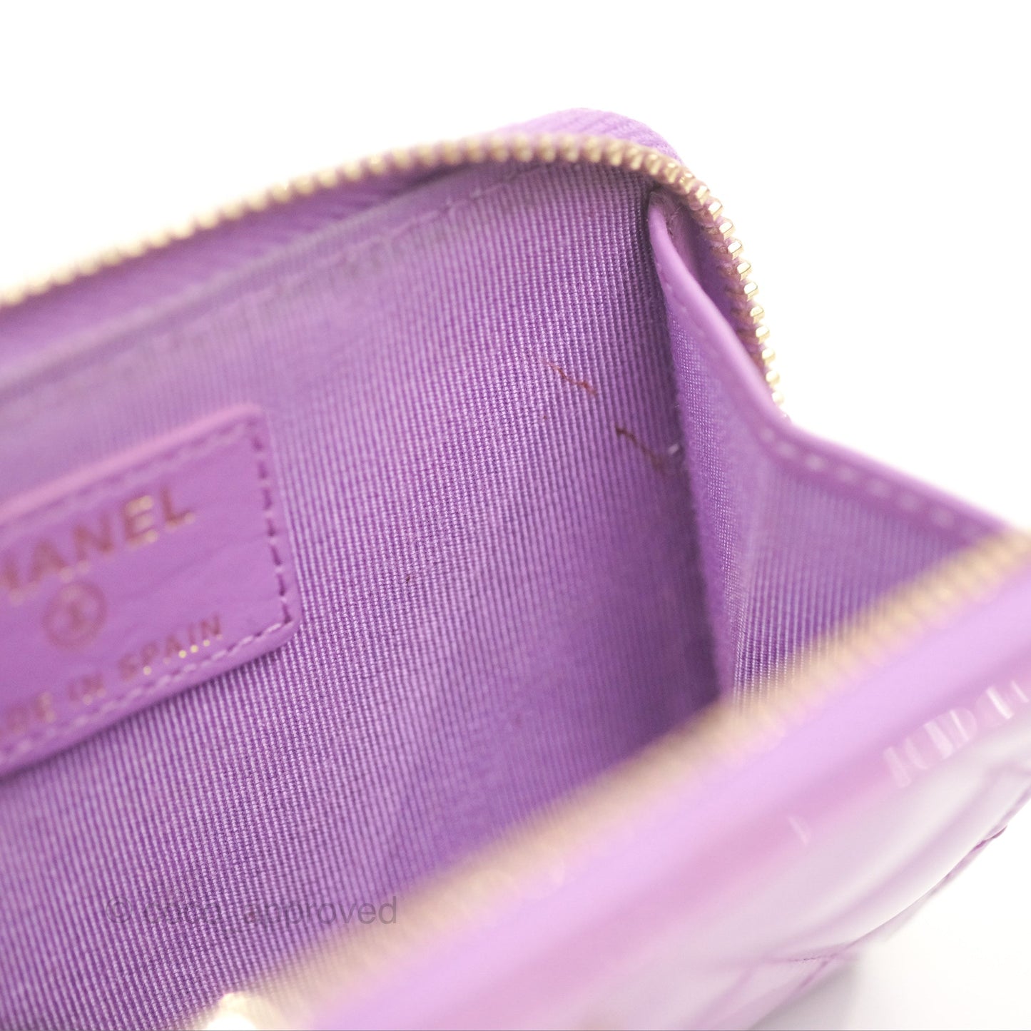 Chanel Classic Quilted Key Holder Purple Patent Gold Hardware