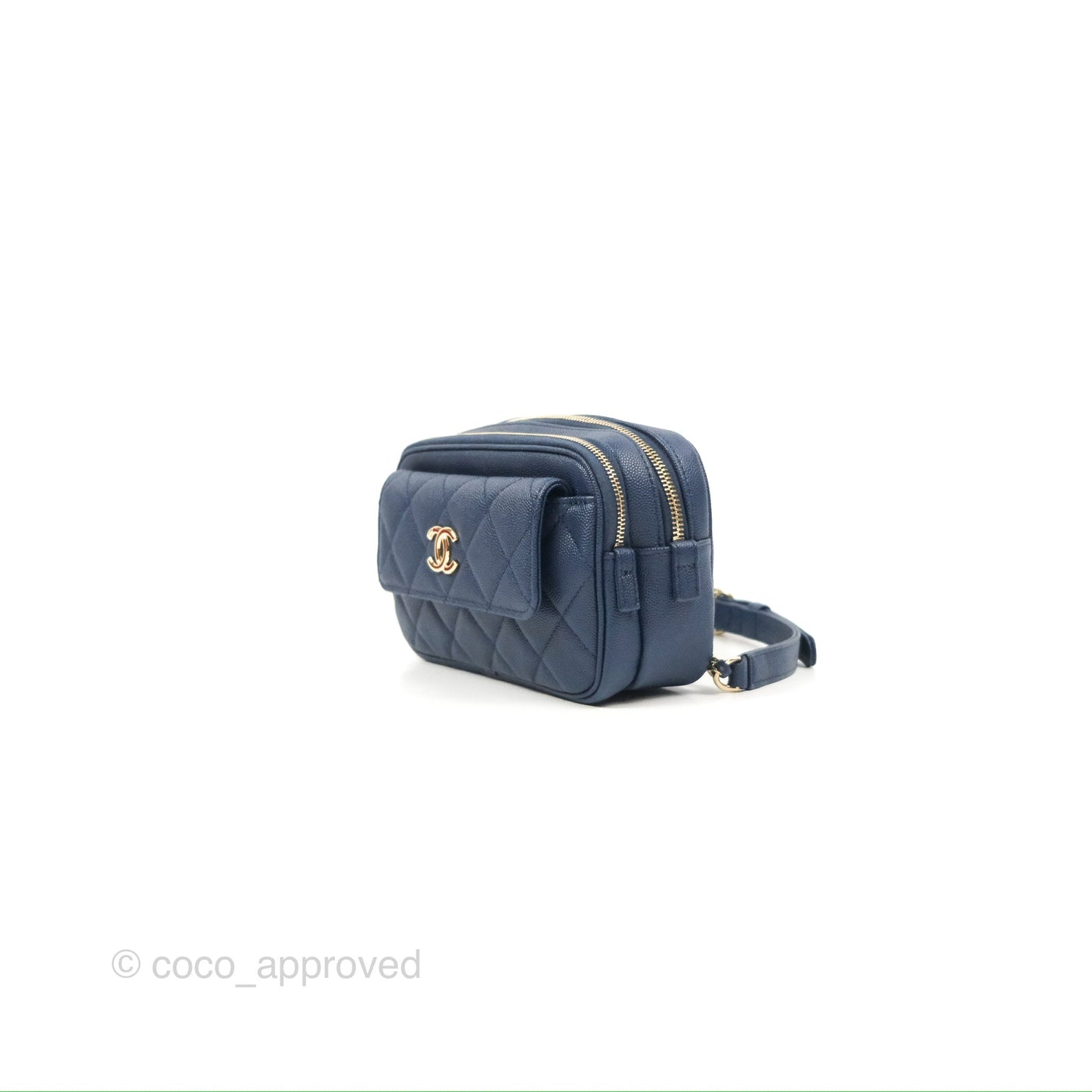 Chanel Quilted Caviar Waist Bag Navy Gold Hardware With Detachable Pouch