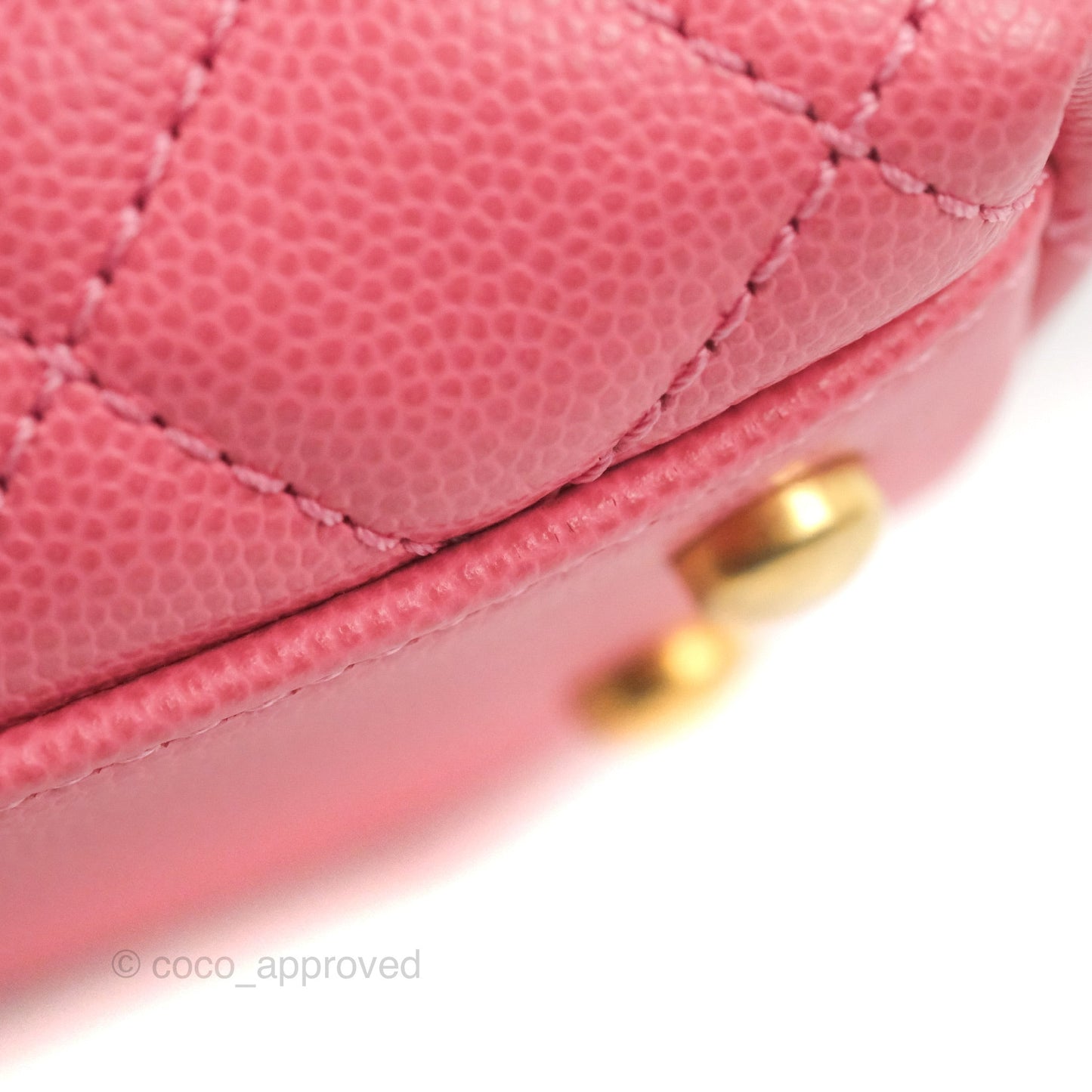 Chanel Small Coco Handle Quilted Pink Caviar Aged Gold Hardware Lizard Embossed Handle