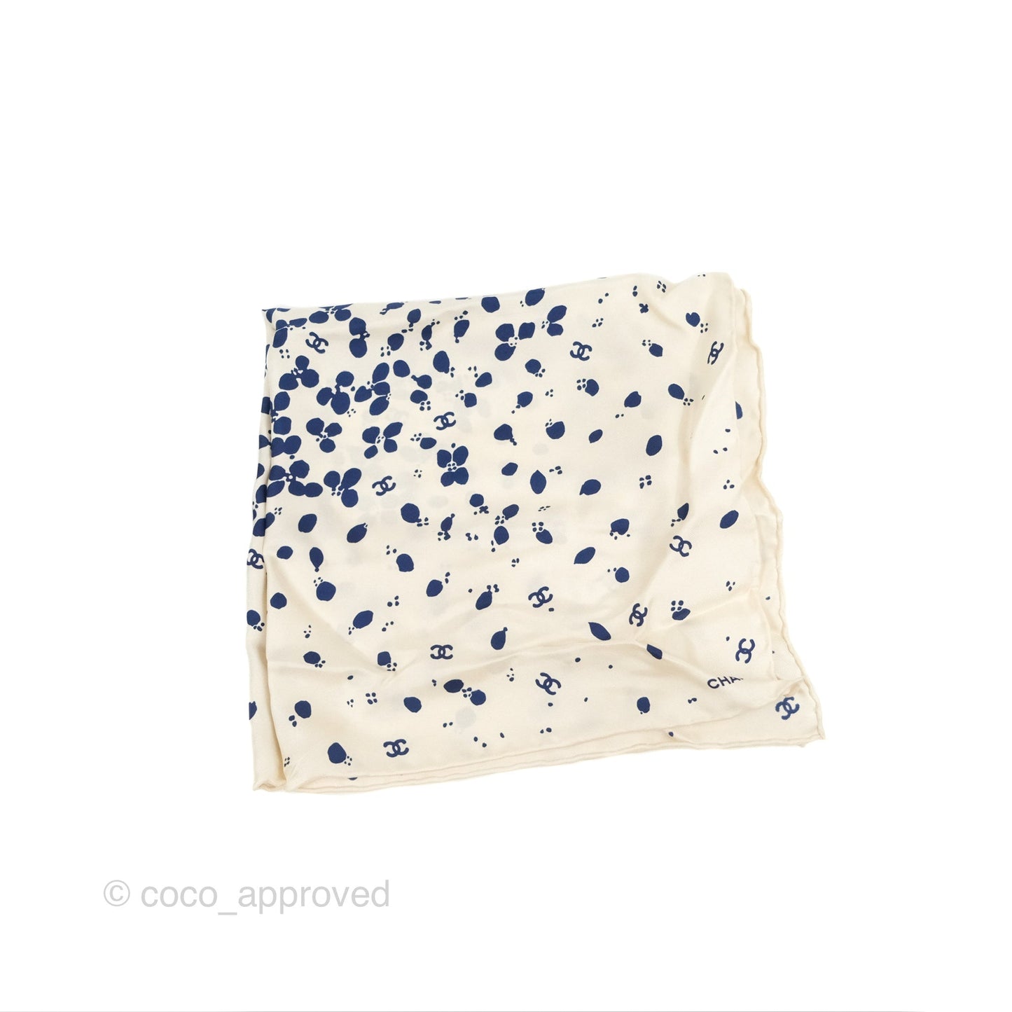 Chanel Silk Scarf Hair Accessory Ivory Navy