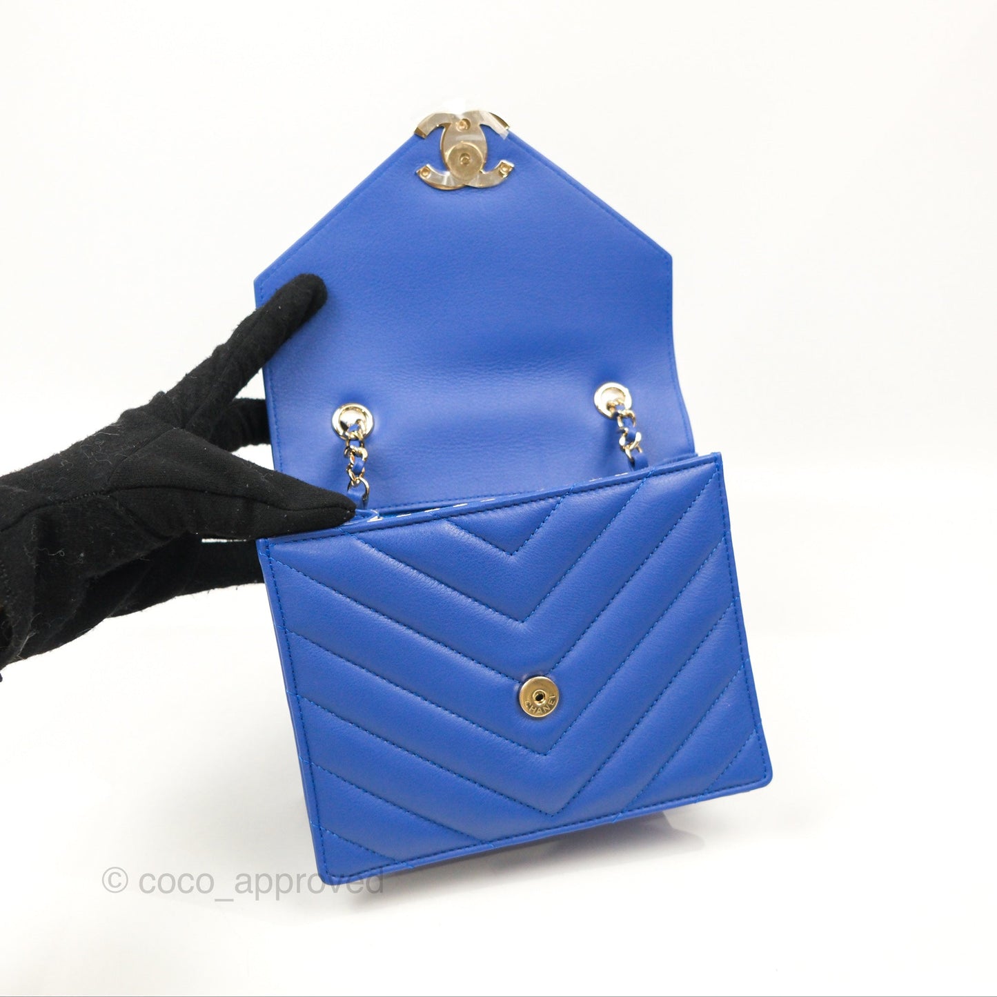 Chanel Chevron Square Envelope Flap Bag Royal Blue 19C