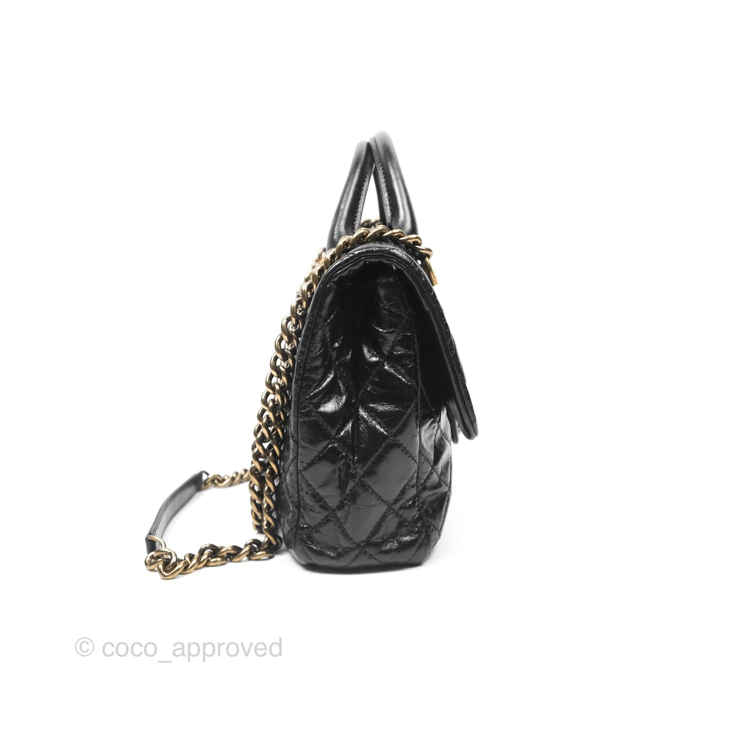 Chanel Medium Castle Rock Flap Black Glazed Calfskin Antique Gold Hardware