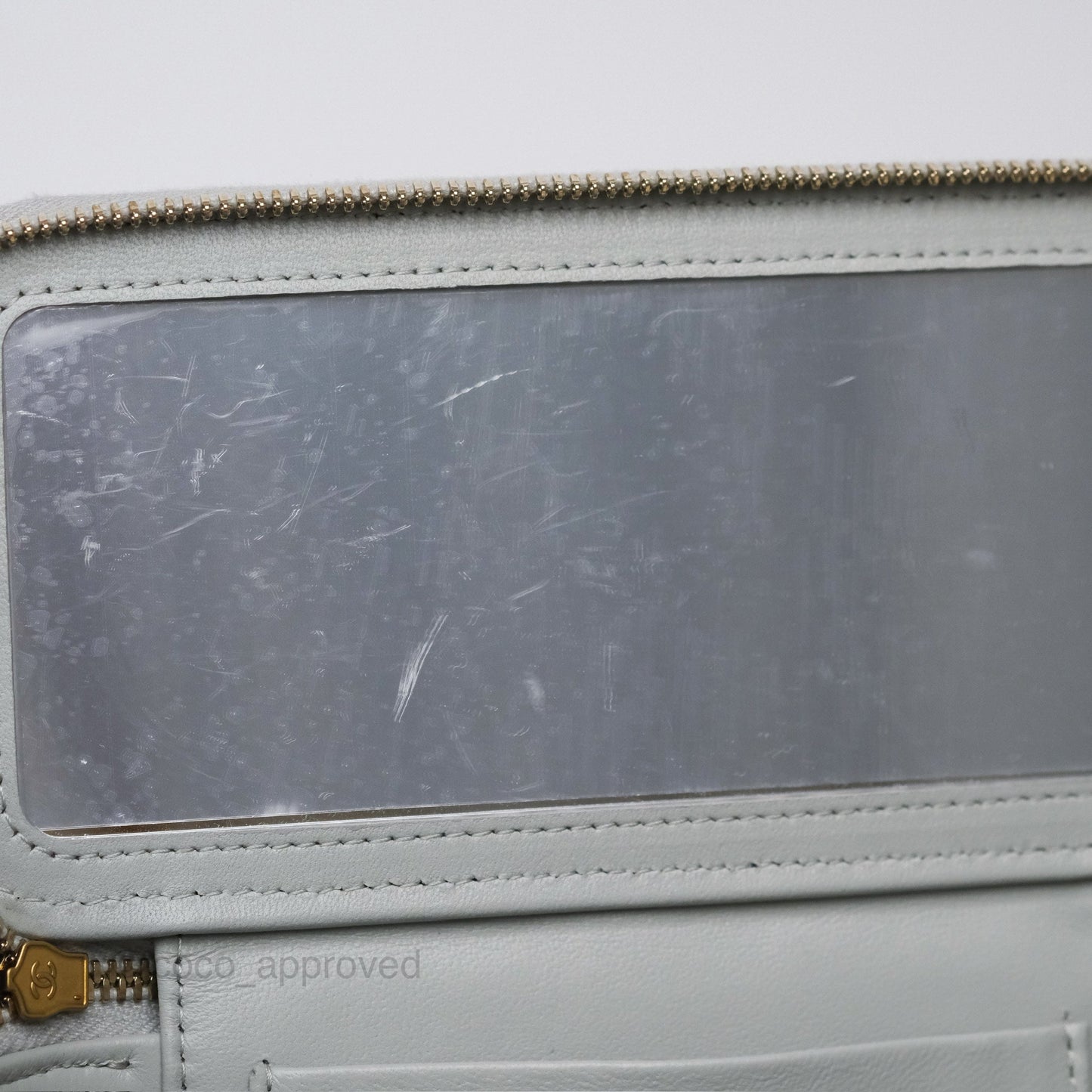 Chanel Quilted Vanity Rectangular with Chain Grey Blue Lambskin Gold Hardware