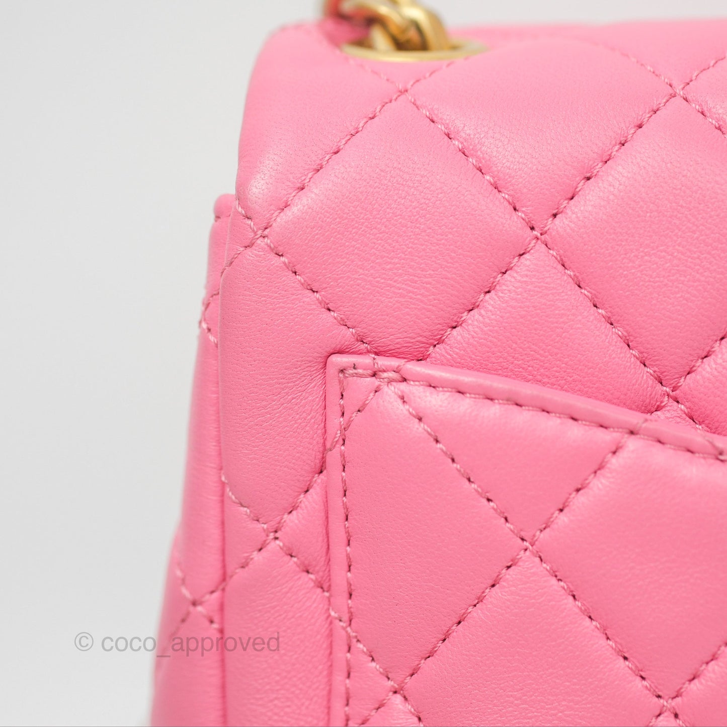 Chanel Mini Pearl Samba Square Flap Pink Lambskin Aged Gold Hardware 21P