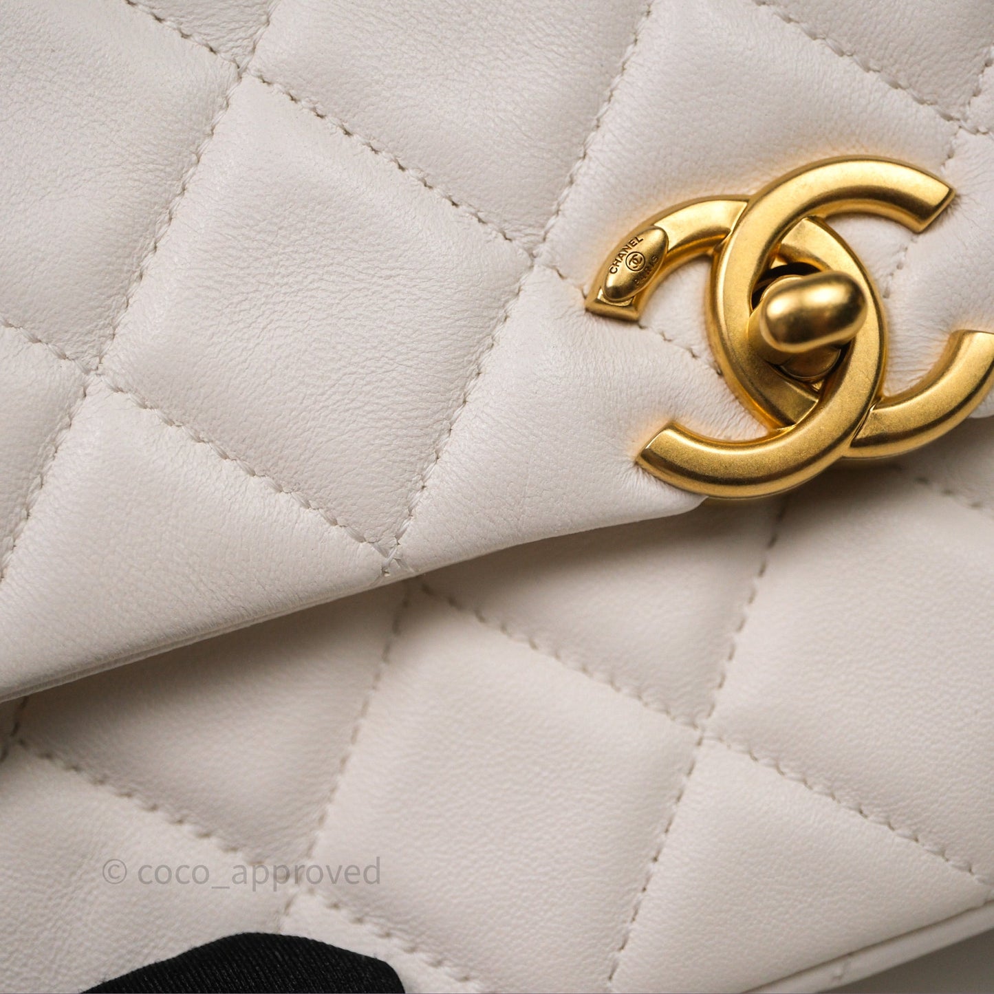 Chanel Flap Bag with Pearl Chain Ivory White Aged Gold Hardware 25P