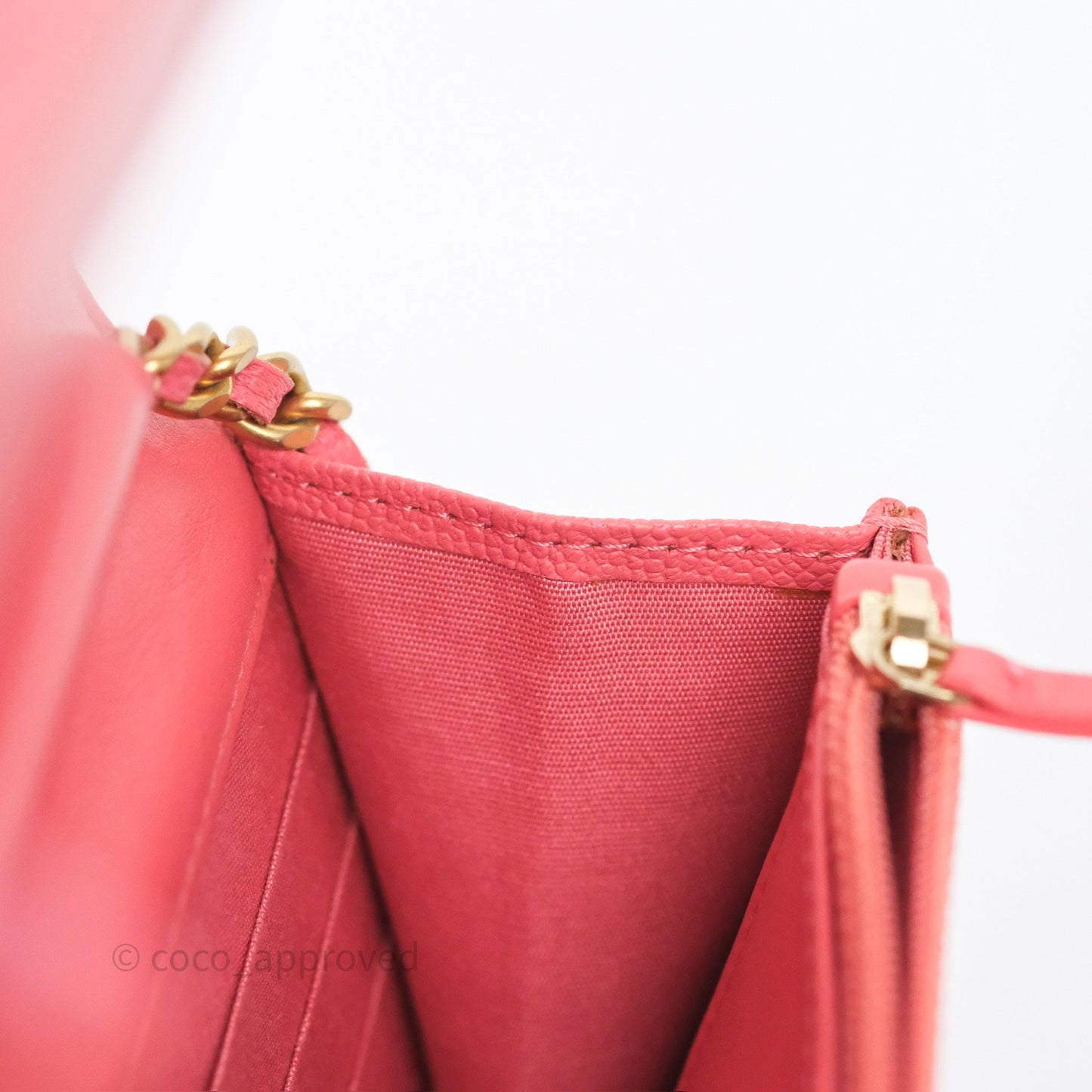 Chanel Boy Wallet on Chain WOC Quilted Dark Pink Caviar Aged Gold Hardware