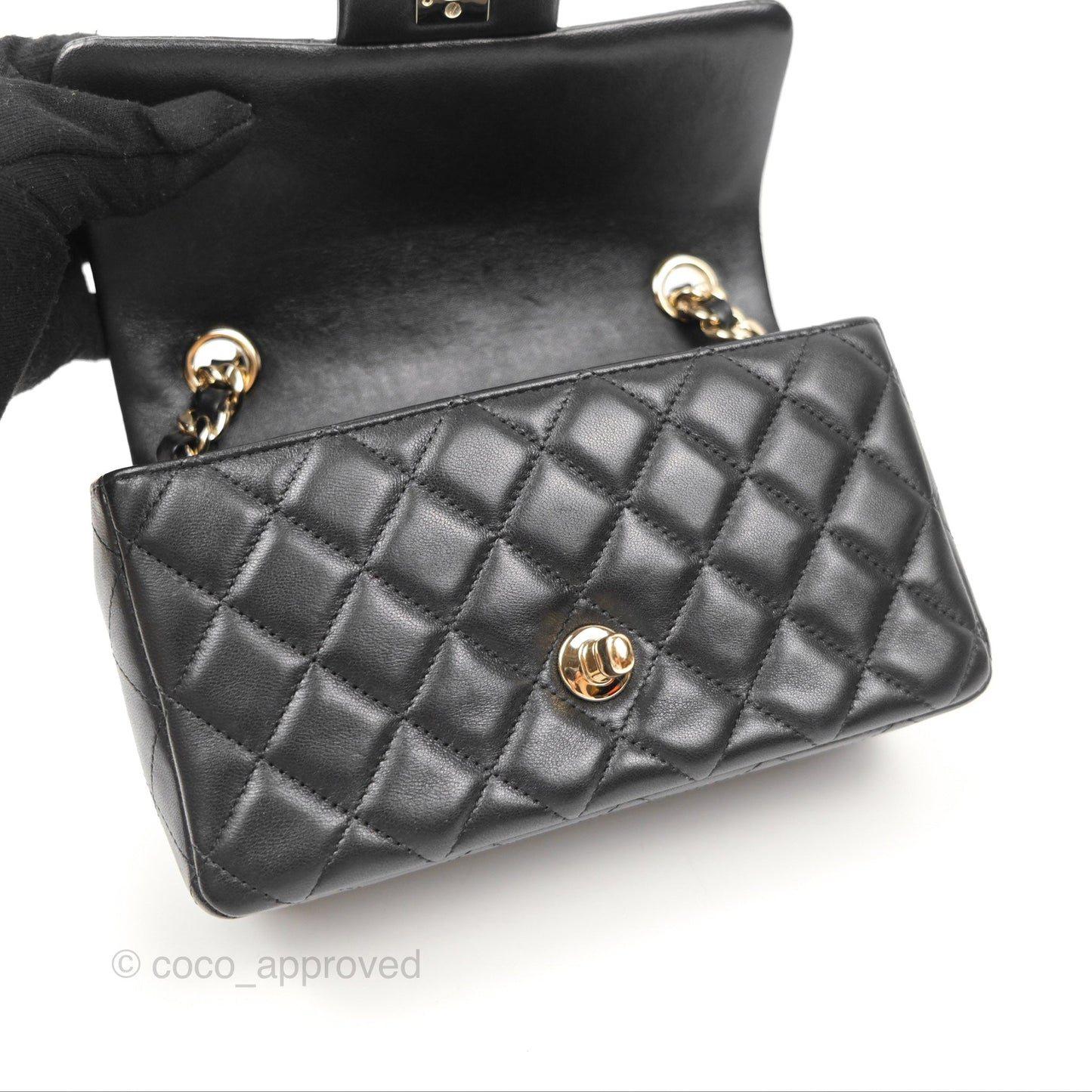 Chanel Quilted Mini Rectangular Flap With Charms Black Lambskin Gold Hardware 21C