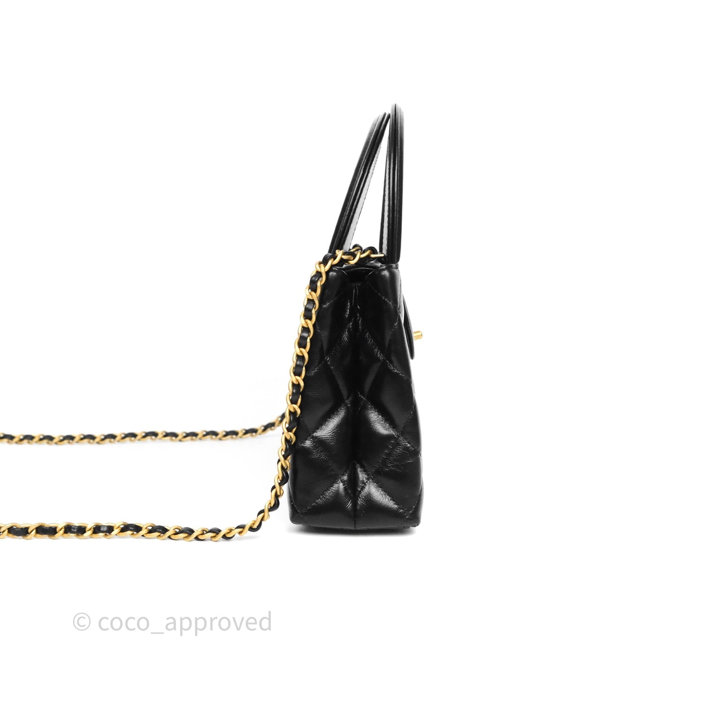 Chanel Kelly Bag Quilted Black Shiny Crumpled Calfskin Aged Gold Hardware