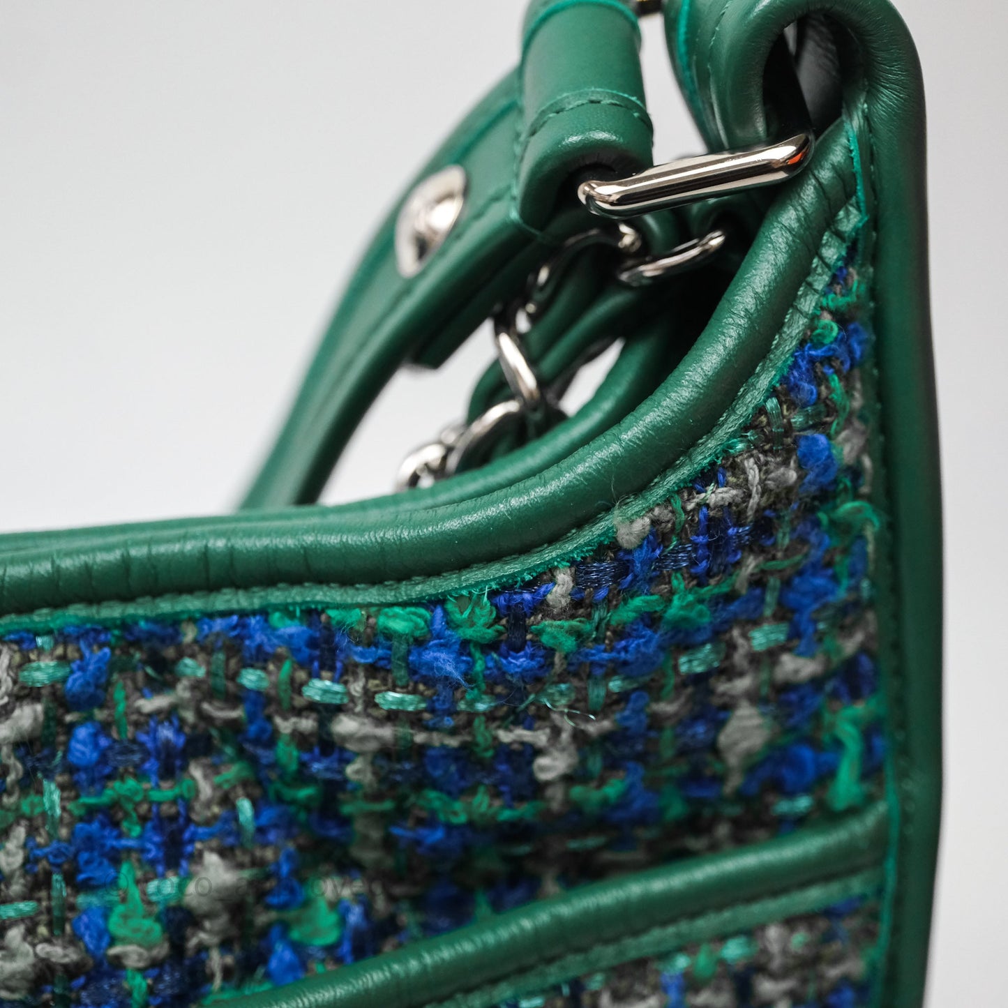 Chanel Tweed Jungle Stroll Hobo Bag Green Silver Hardware