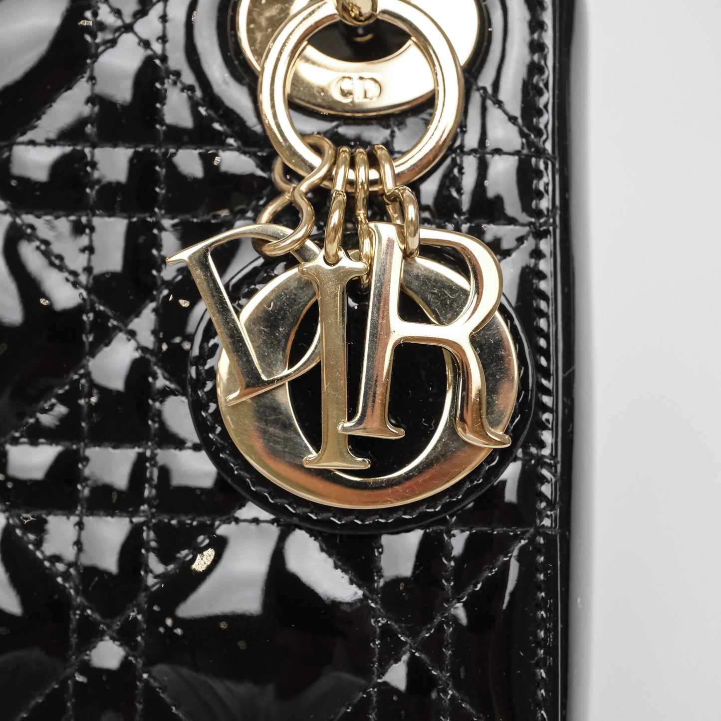 Christian Dior Mini Lady Dior Black Cannage Patent Gold Hardware